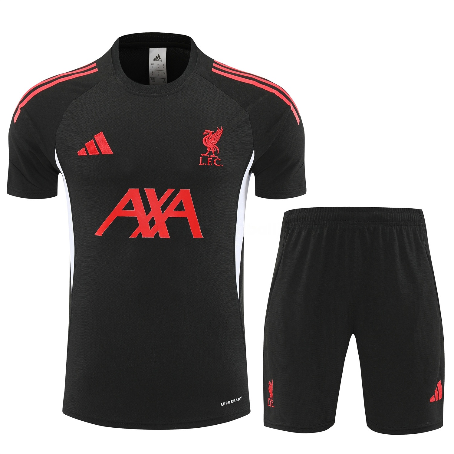 Liver.pool 25-26 Short-Sleeve Training Set - Black With Red Top & Black Shorts - Unitedfutballjersey