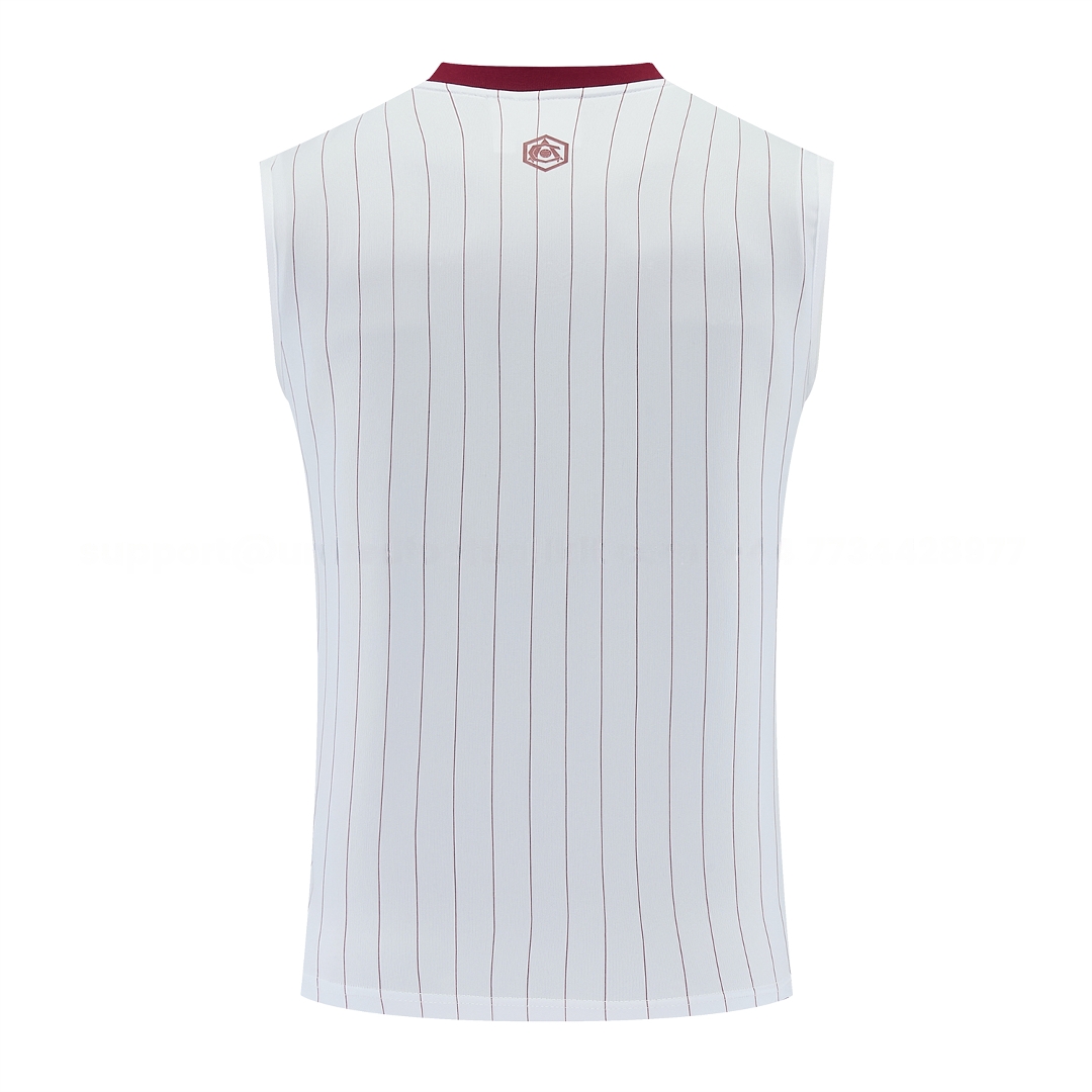 Arsenal 25-26 Retro Style Vest Training Set - White With Burgundy Stripes And Collar Top & Pants - Unitedfutballjersey