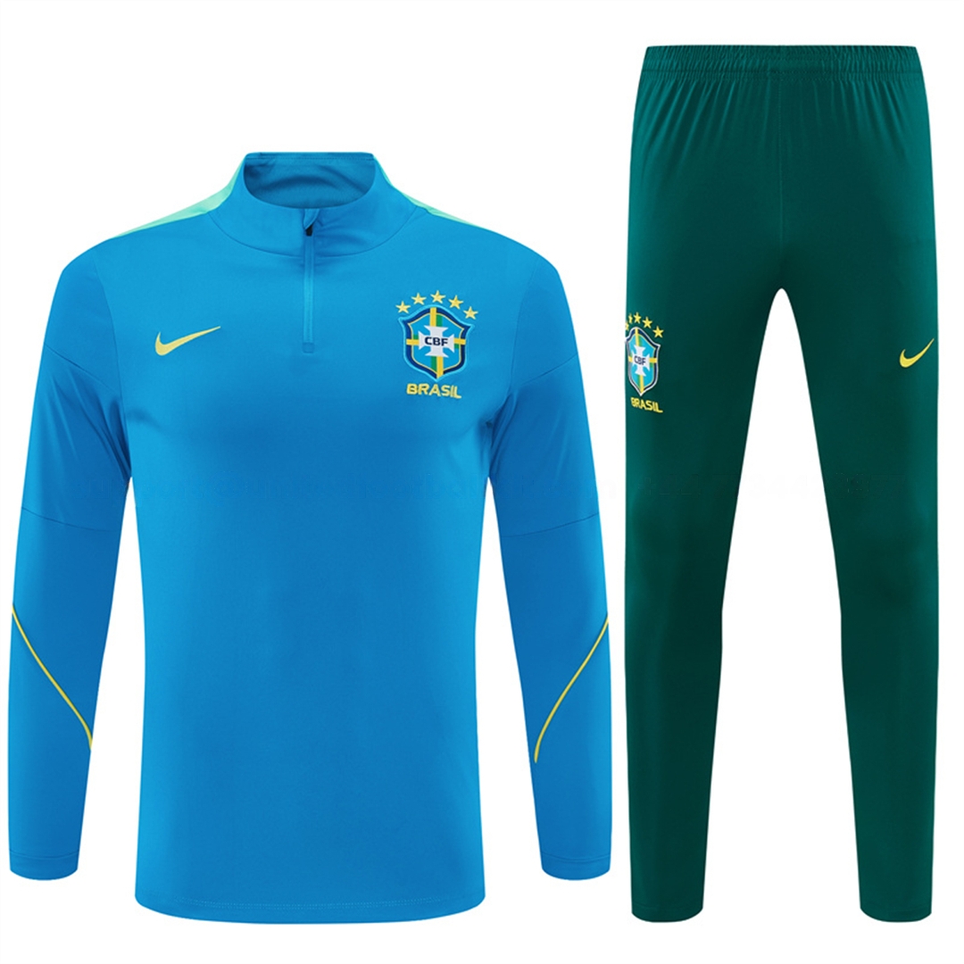 Brazil 2026 Long Sleeve Training Set - Sky Blue Top & Dark Green Pants - Unitedfutballjersey