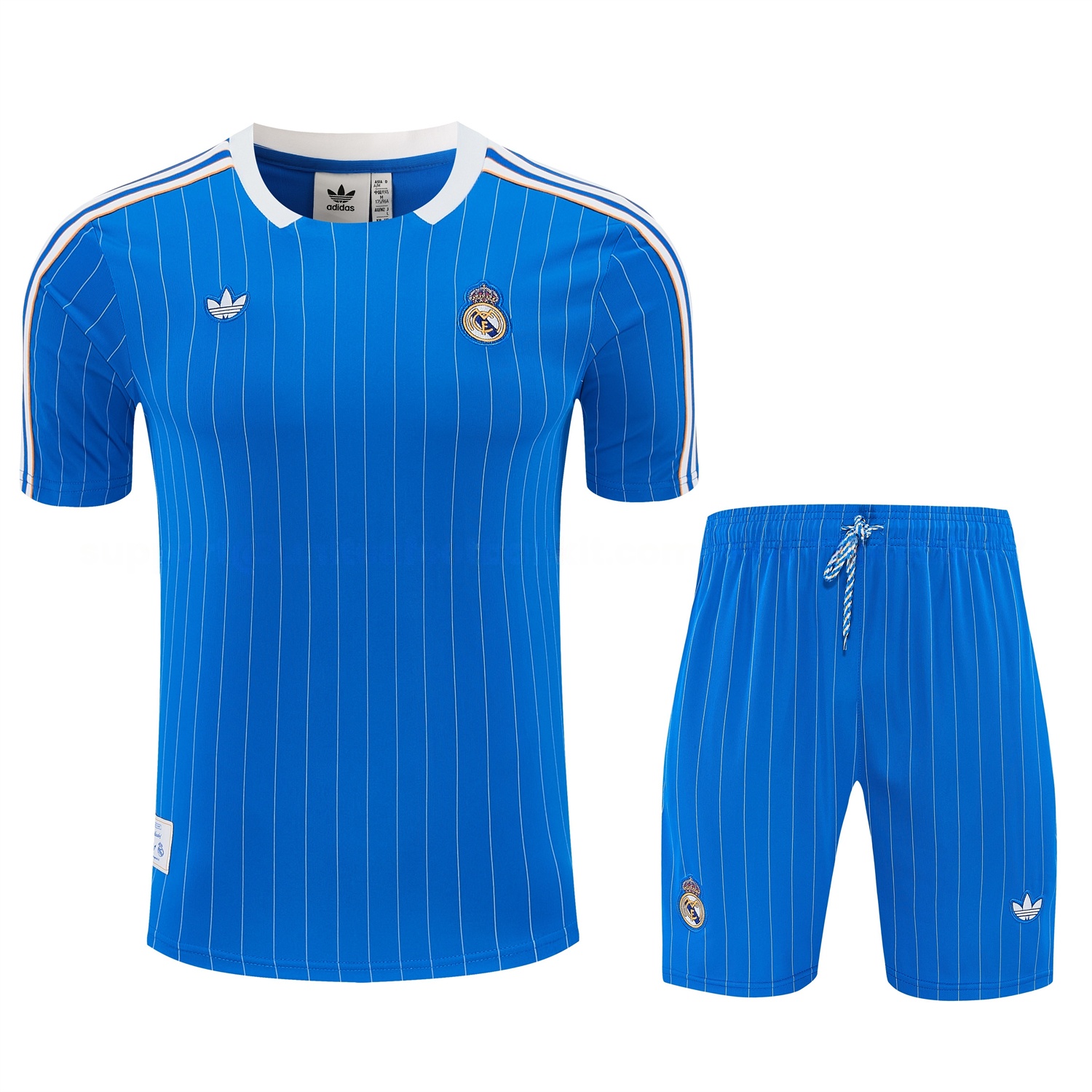 Real Madrid 25-26 Retro Style Short-Sleeve Training Set - Blue With White Stripes Top & Pants - Unitedfutballjersey