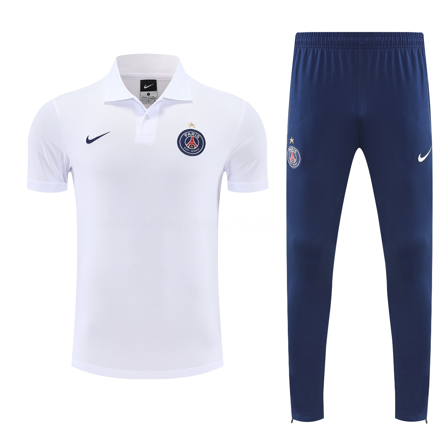 Paris Saint-Germain PSG 25-26 POLO Short-Sleeve Training Set - White Top and Dark Blue Pants - Unitedfutballjersey