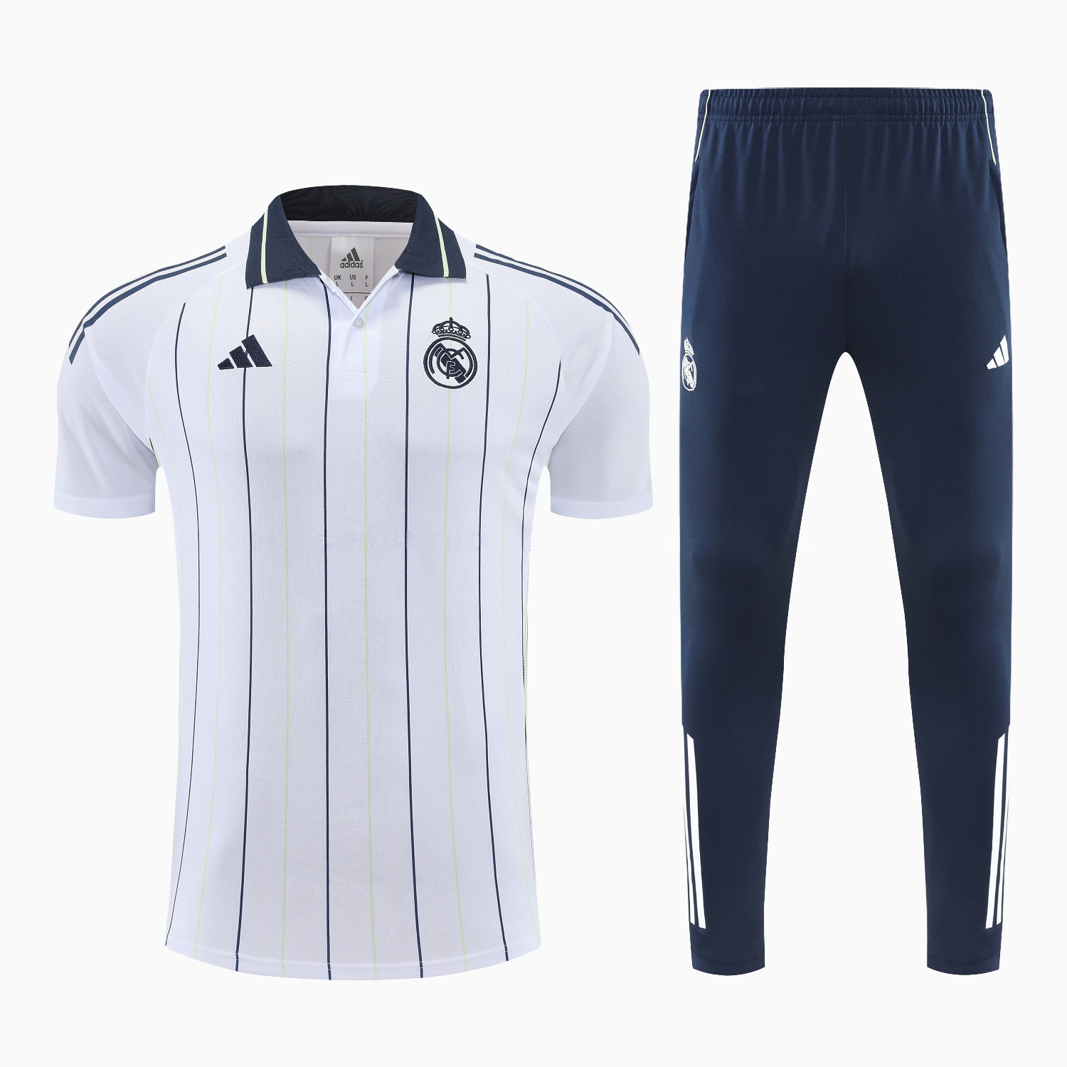 Real Madrid 25-26 POLO Short-Sleeve Training Set - Black Line White Top and Black Pants - Unitedfutballjersey