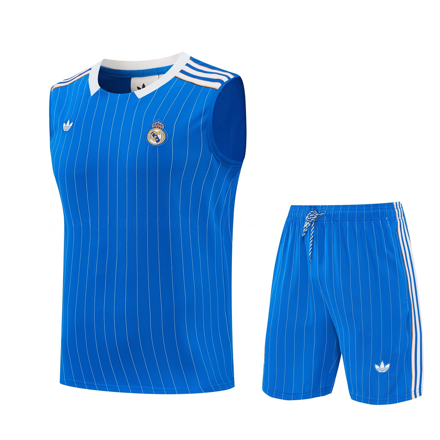 Real Madrid 25-26 Retro Style Vest Training Set - Blue With White Stripes Top & Pants - Unitedfutballjersey