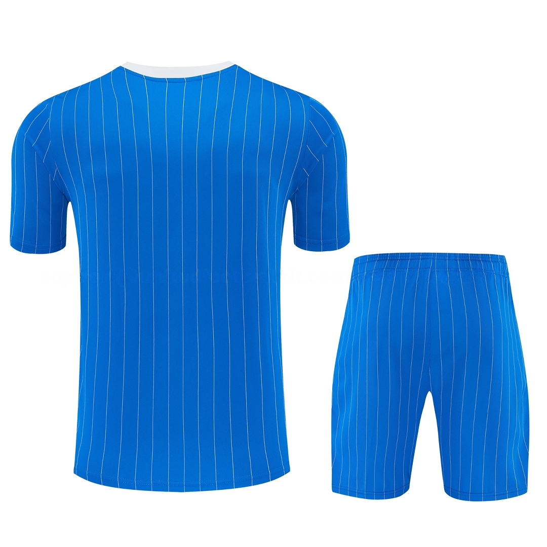 Real Madrid 25-26 Retro Style Short-Sleeve Training Set - Blue With White Stripes Top & Pants - Unitedfutballjersey