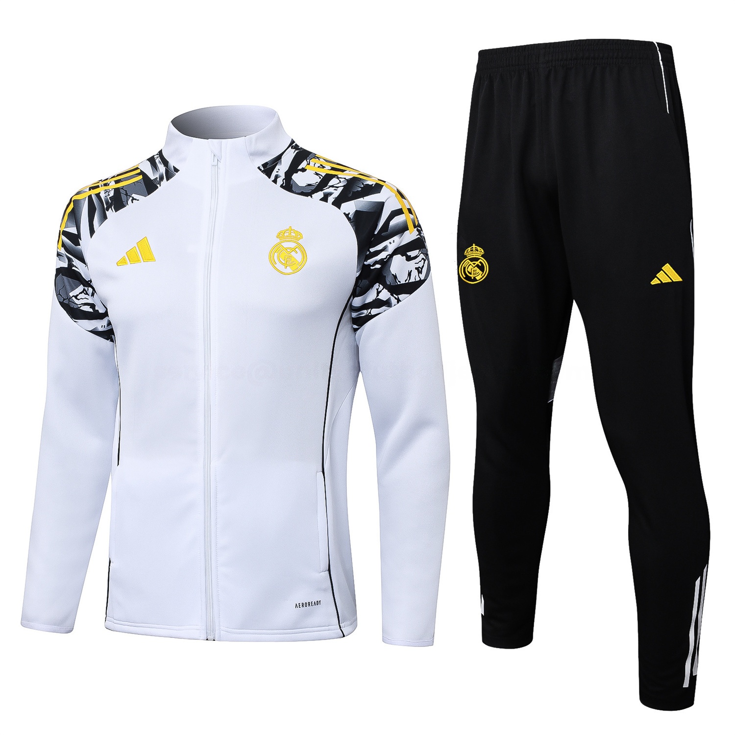 Real Madrid 25-26 Unsponsored Long Sleeve Training Set - White Top & Black Pants - Unitedfutballjersey