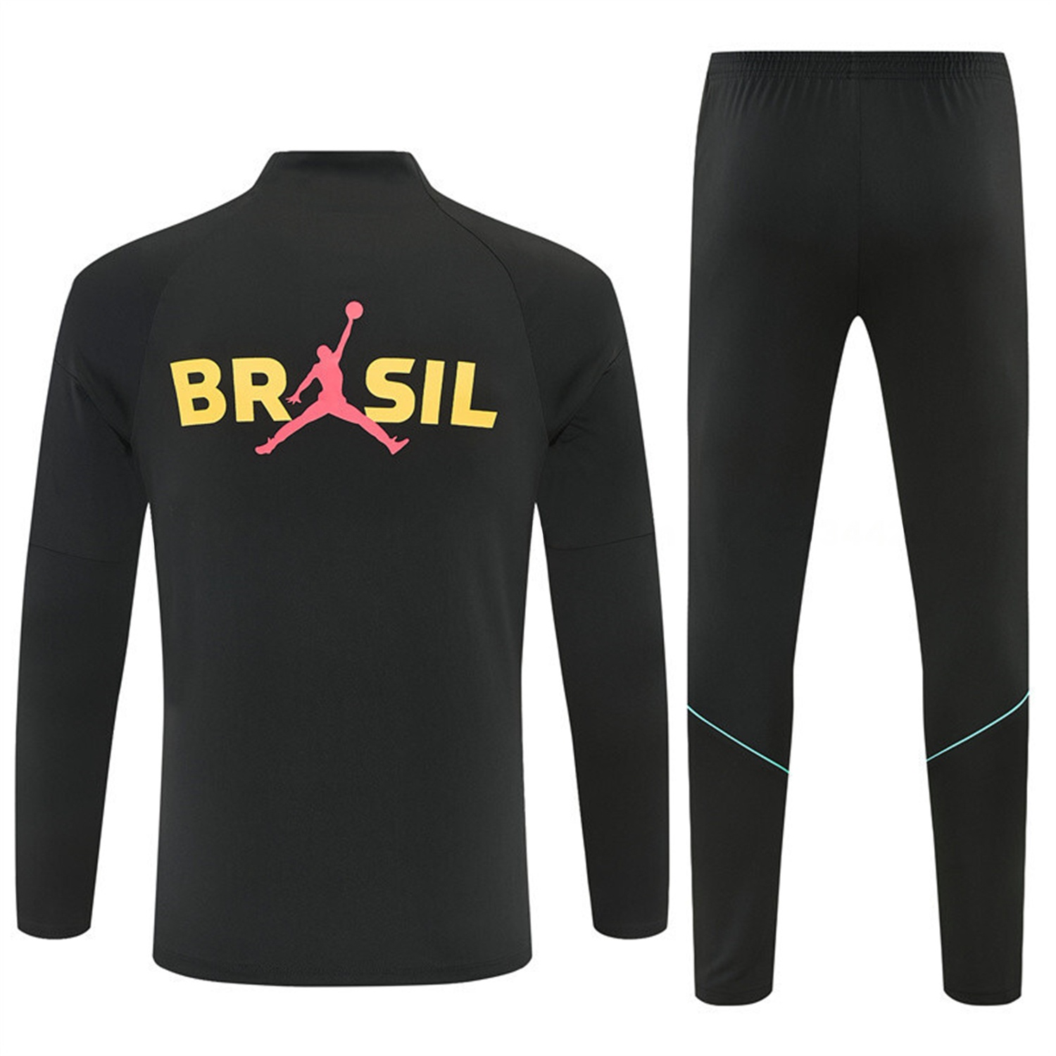 Brazil X JD 2026 Long Sleeves Training Set - Black Top And Black Yellow Pants - Unitedfutballjersey