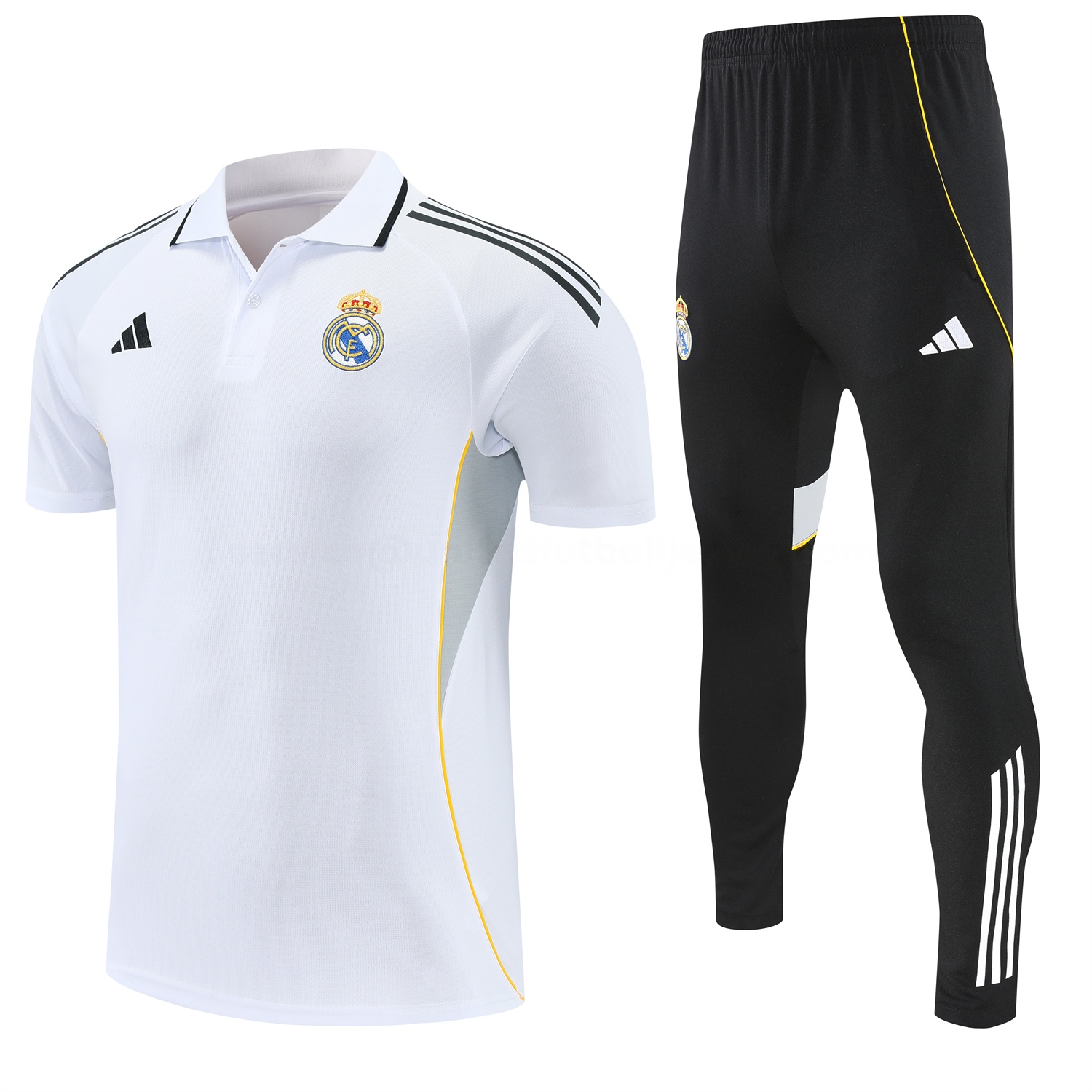 Real Madrid 25-26 POLO Short-Sleeve Training Set - White Top and Black Pants - Unitedfutballjersey