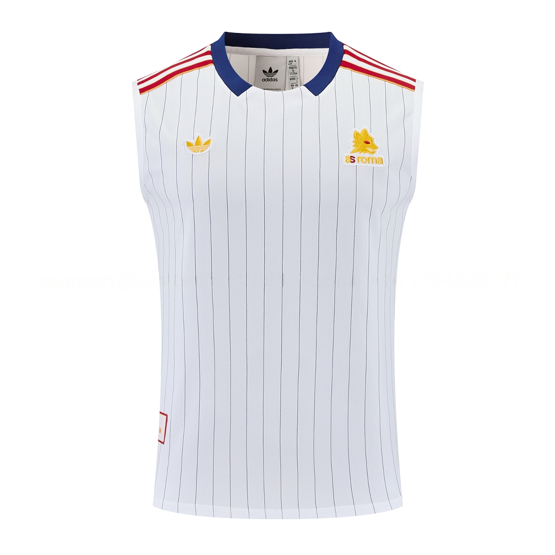 Roma 25-26 Retro Style Vest Training Set - White With Red Details Top & Pants - Unitedfutballjersey