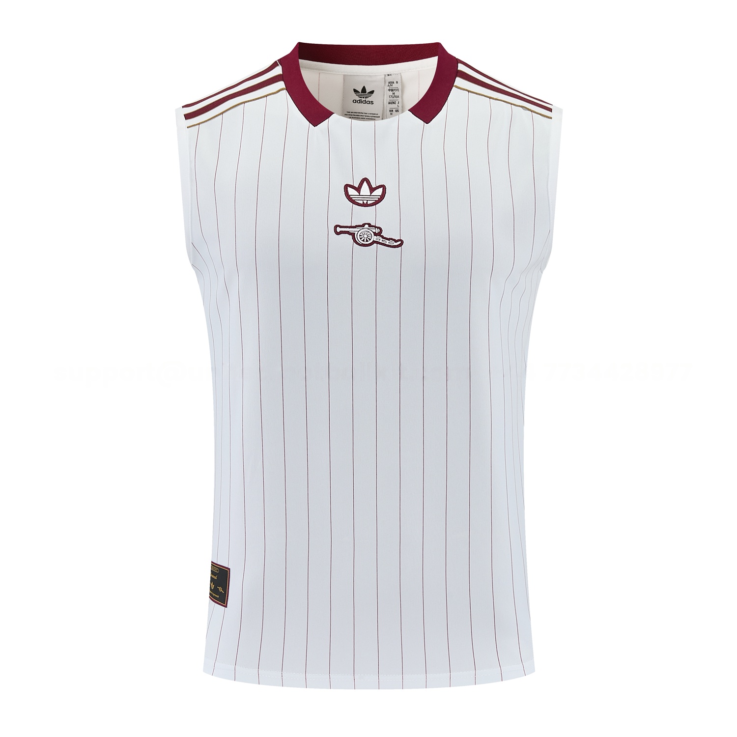 Arsenal 25-26 Retro Style Vest Training Set - White With Burgundy Stripes And Collar Top & Pants - Unitedfutballjersey