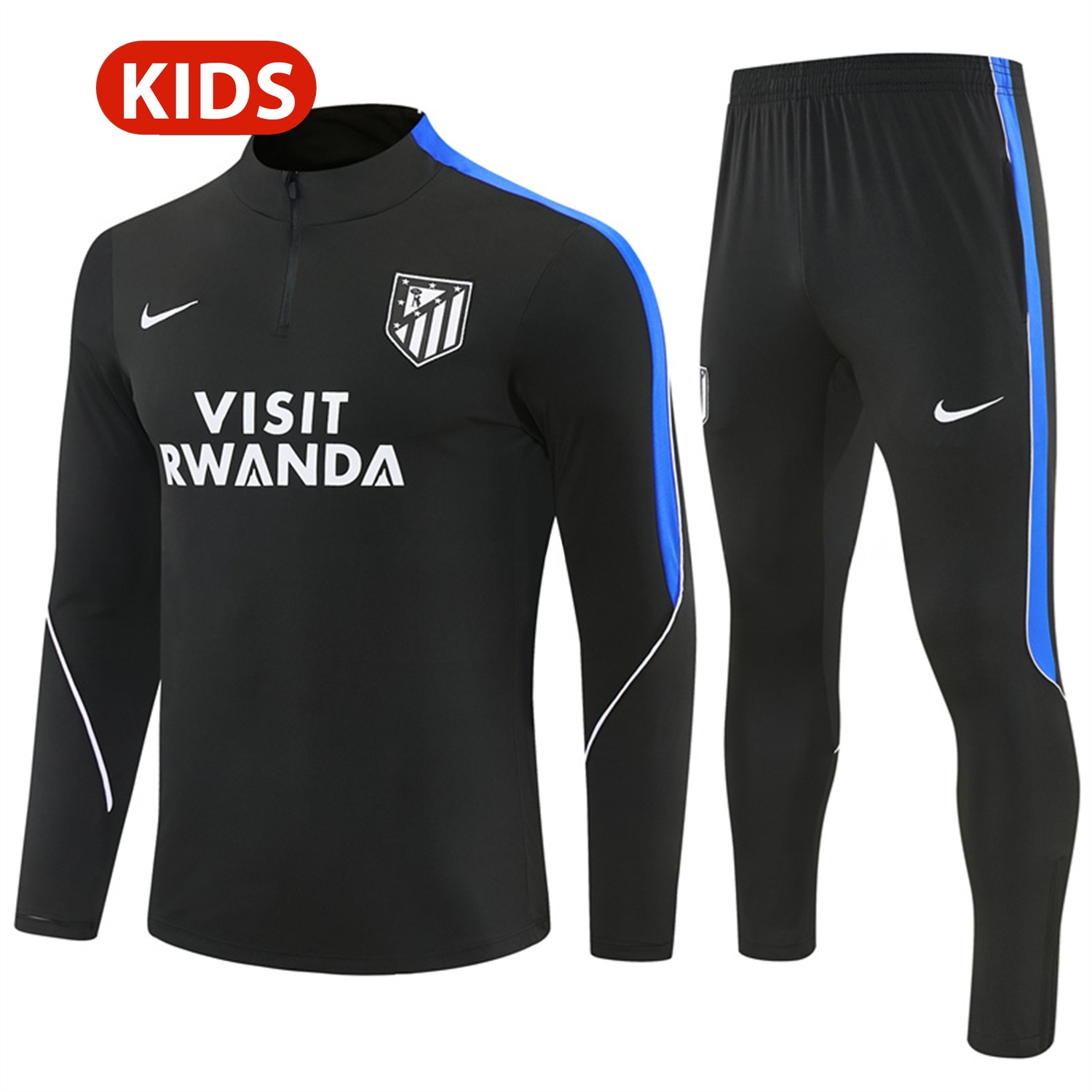 Atletico Madrid 26-27 Kids Long Sleeve Training Set - Black Top & Black Pants - Unitedfutballjersey