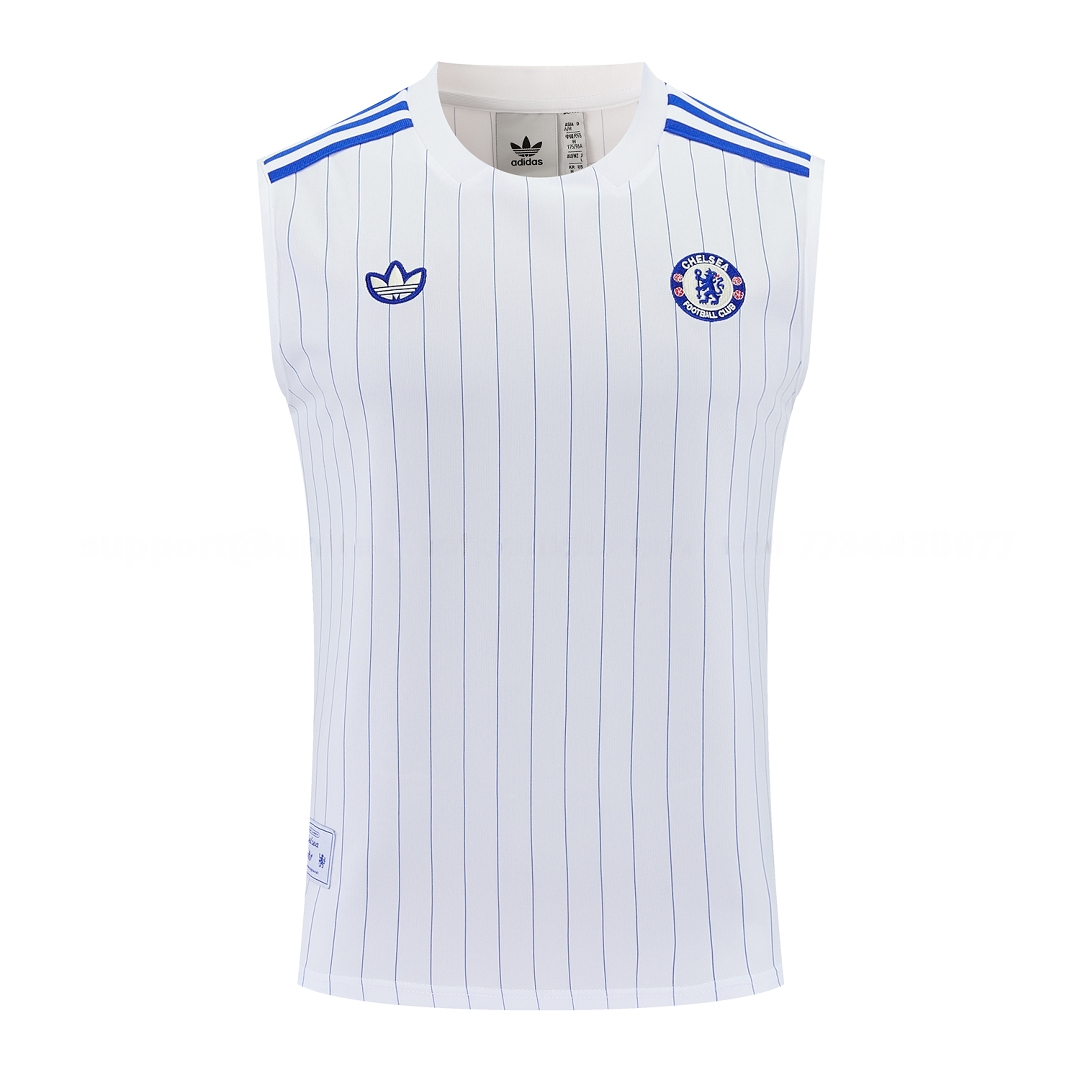 C.H.E.L.S.E.A 25-26 Retro Style Vest Training Set - White Top & Blue Stripes Pants - Unitedfutballjersey