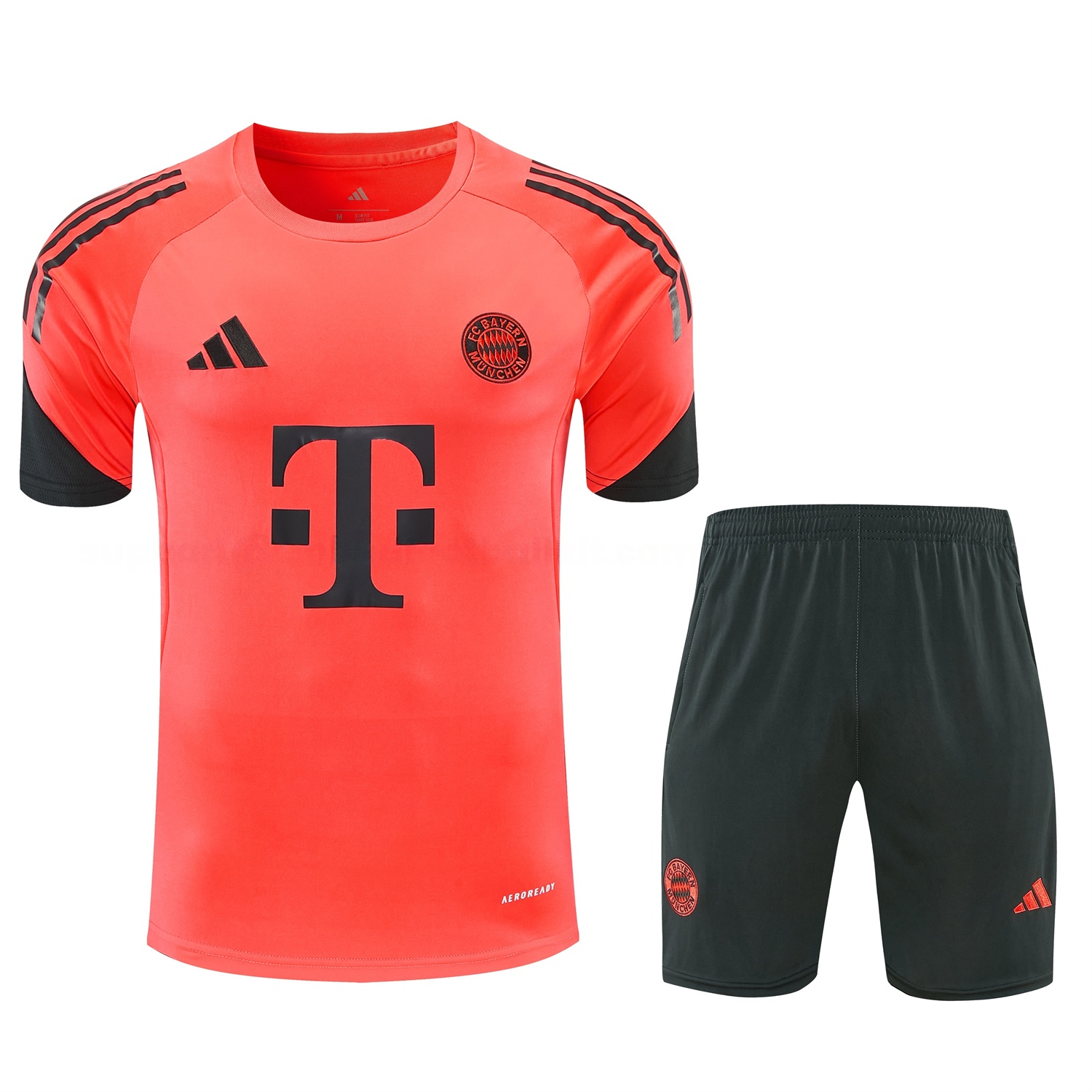 Bayern Munich 25-26 Short-Sleeve Training Set - Coral With Black Accents Top & Black With Coral Accents Pants - Unitedfutballjersey