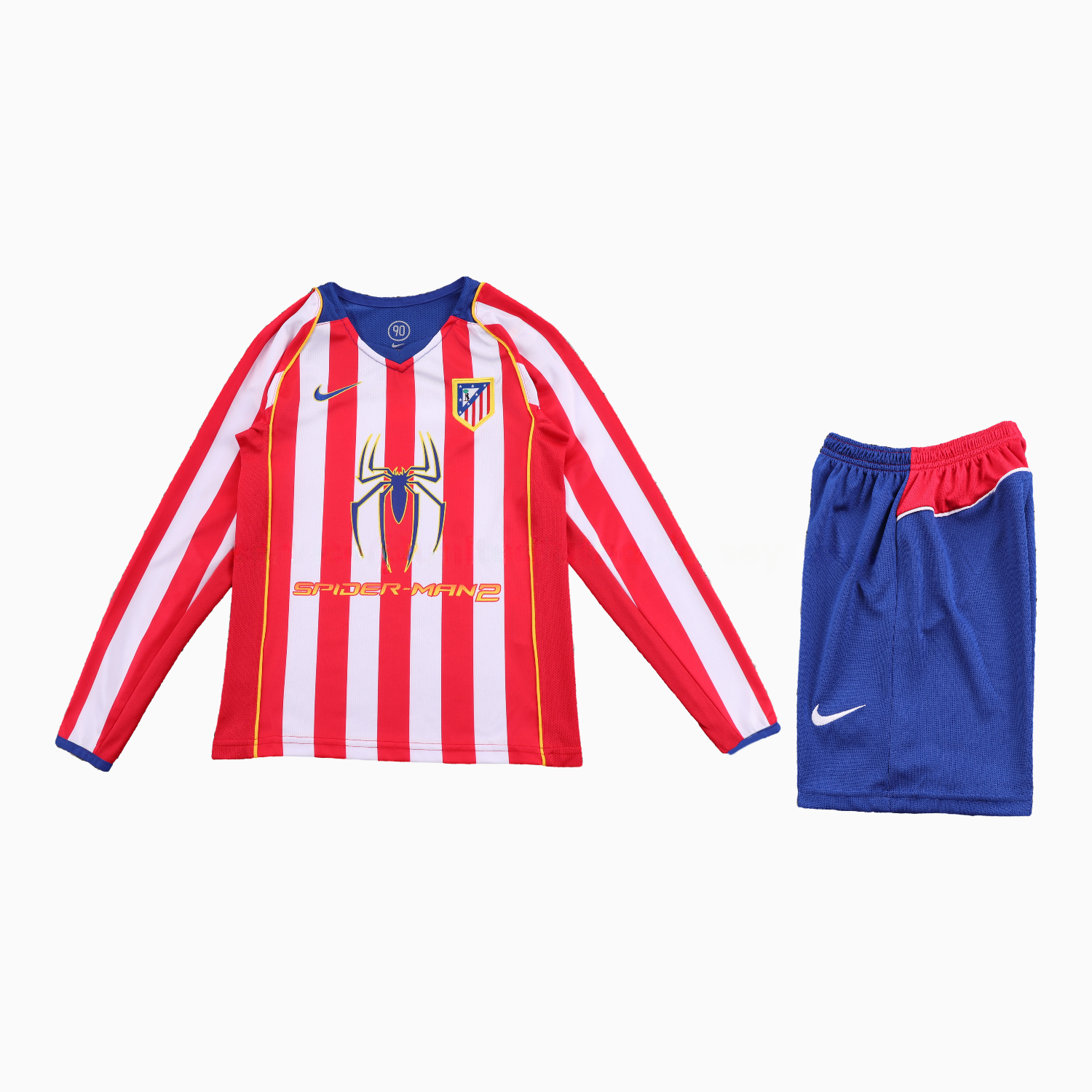 Retro Atletico Madrid 2004-05 Home S.p.i.d.e.r M.a.n Special Long Sleeves Kids Kit - Unitedfutballjersey