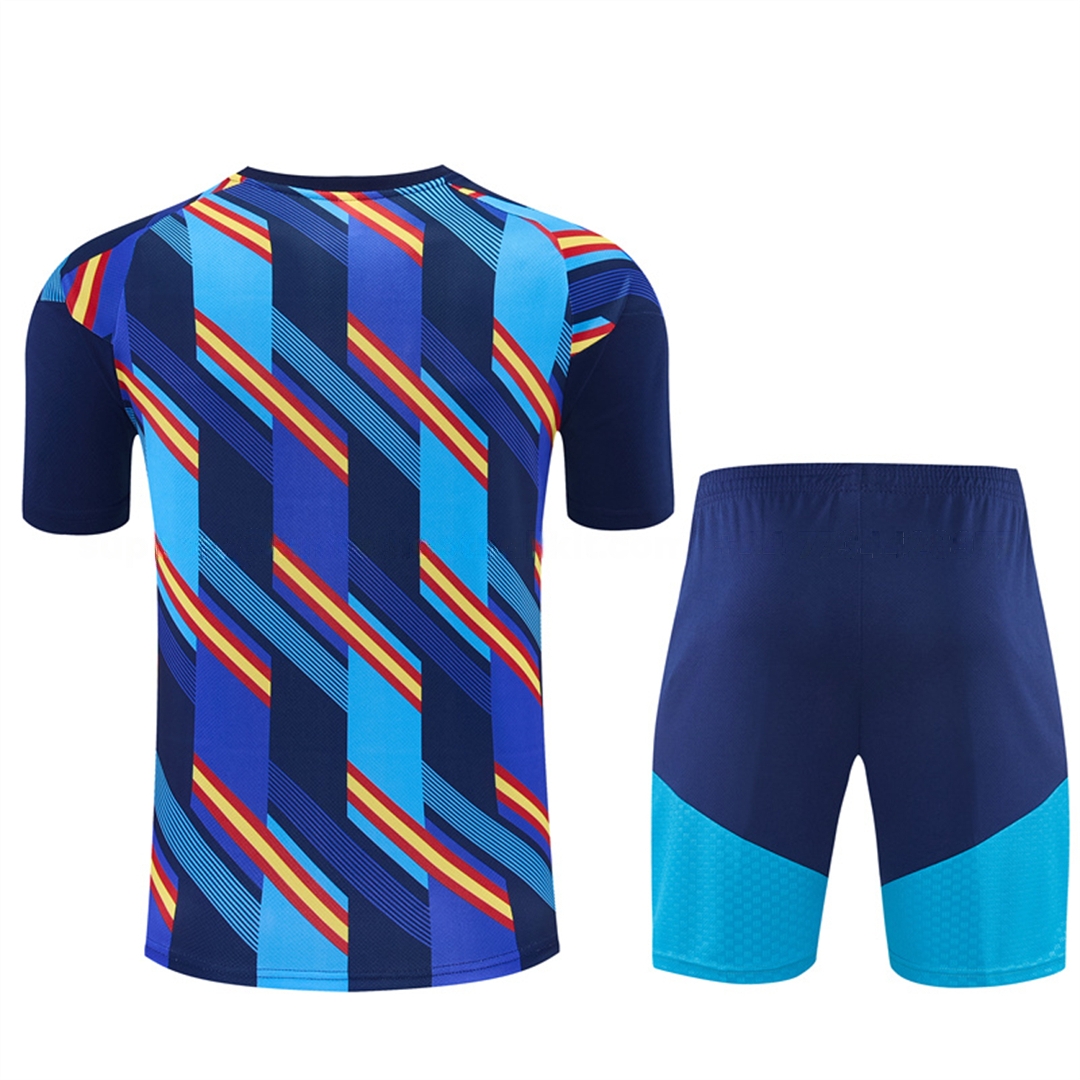 Spain 2026 Kids Short-Sleeve Training Set - Royal Blue And Yellow Top & Royal Blue Shorts - Unitedfutballjersey