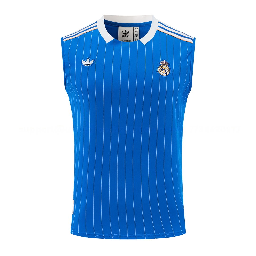Real Madrid 25-26 Retro Style Vest Training Set - Blue With White Stripes Top & Pants - Unitedfutballjersey