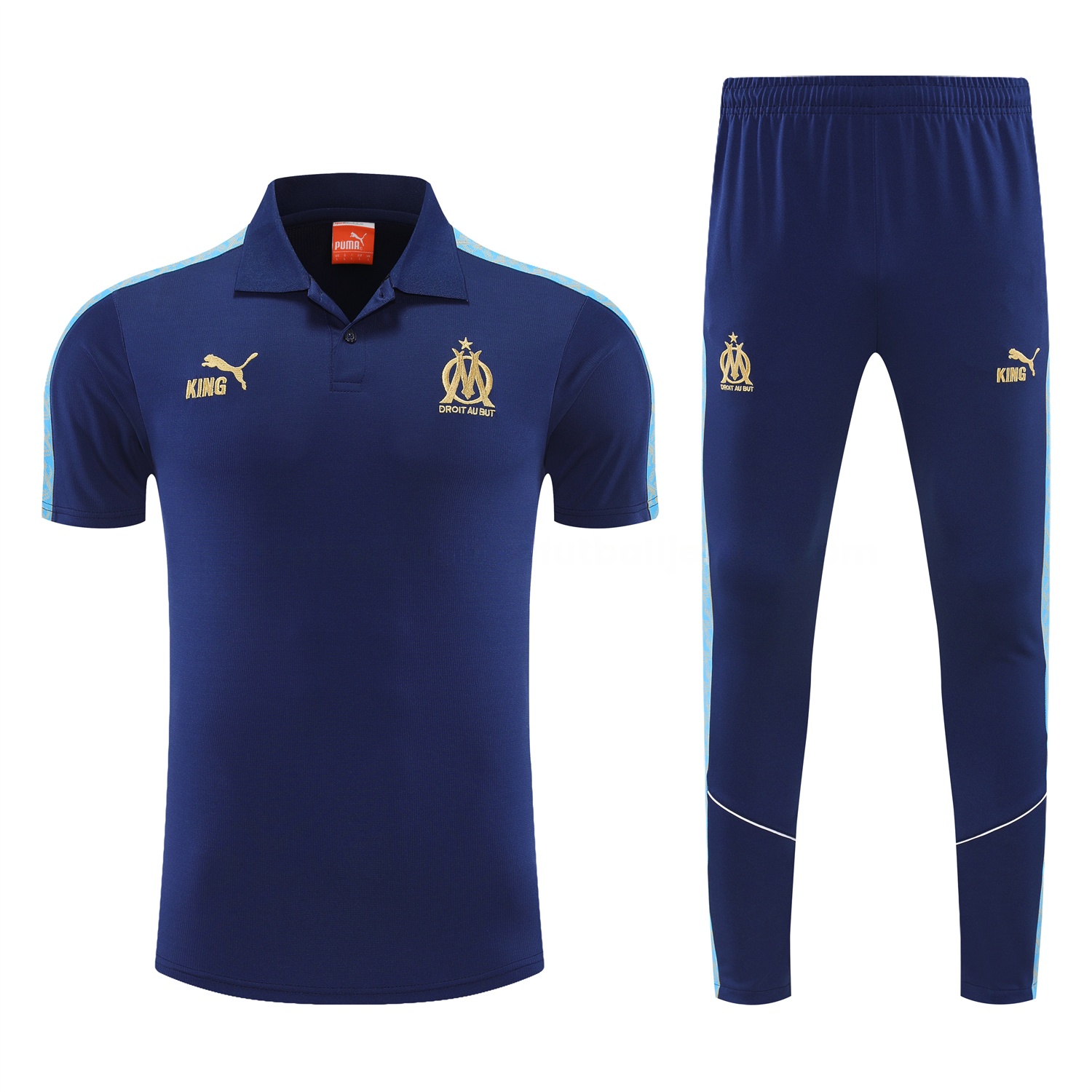 Marseille 25-26 POLO Short-Sleeve Training Set - Dark Blue Top and Pants - Unitedfutballjersey