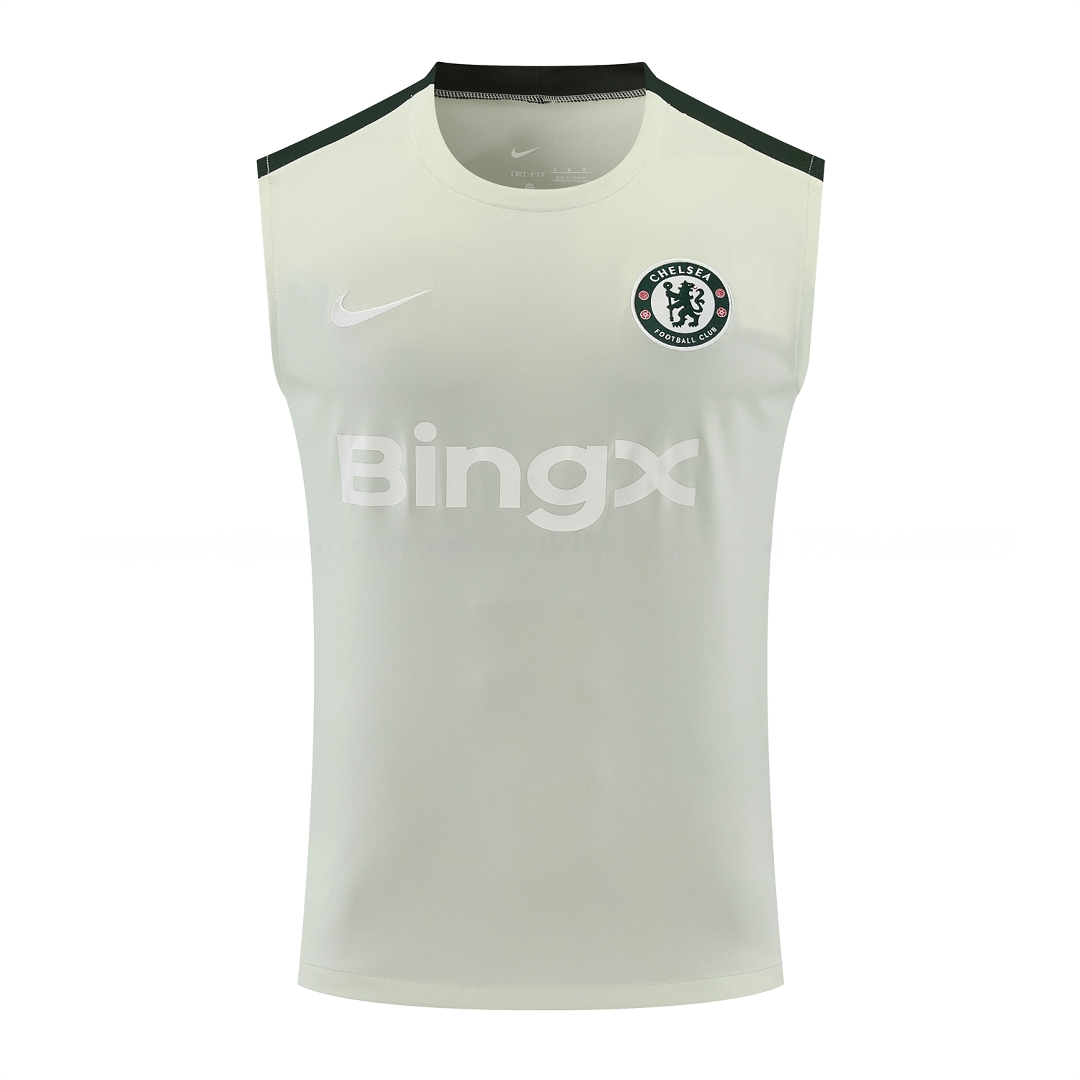 C.H.E.L.S.E.A 25-26 Vest Training Set - Light Gray With Dark Green Accents Top & Dark Green Pants - Unitedfutballjersey