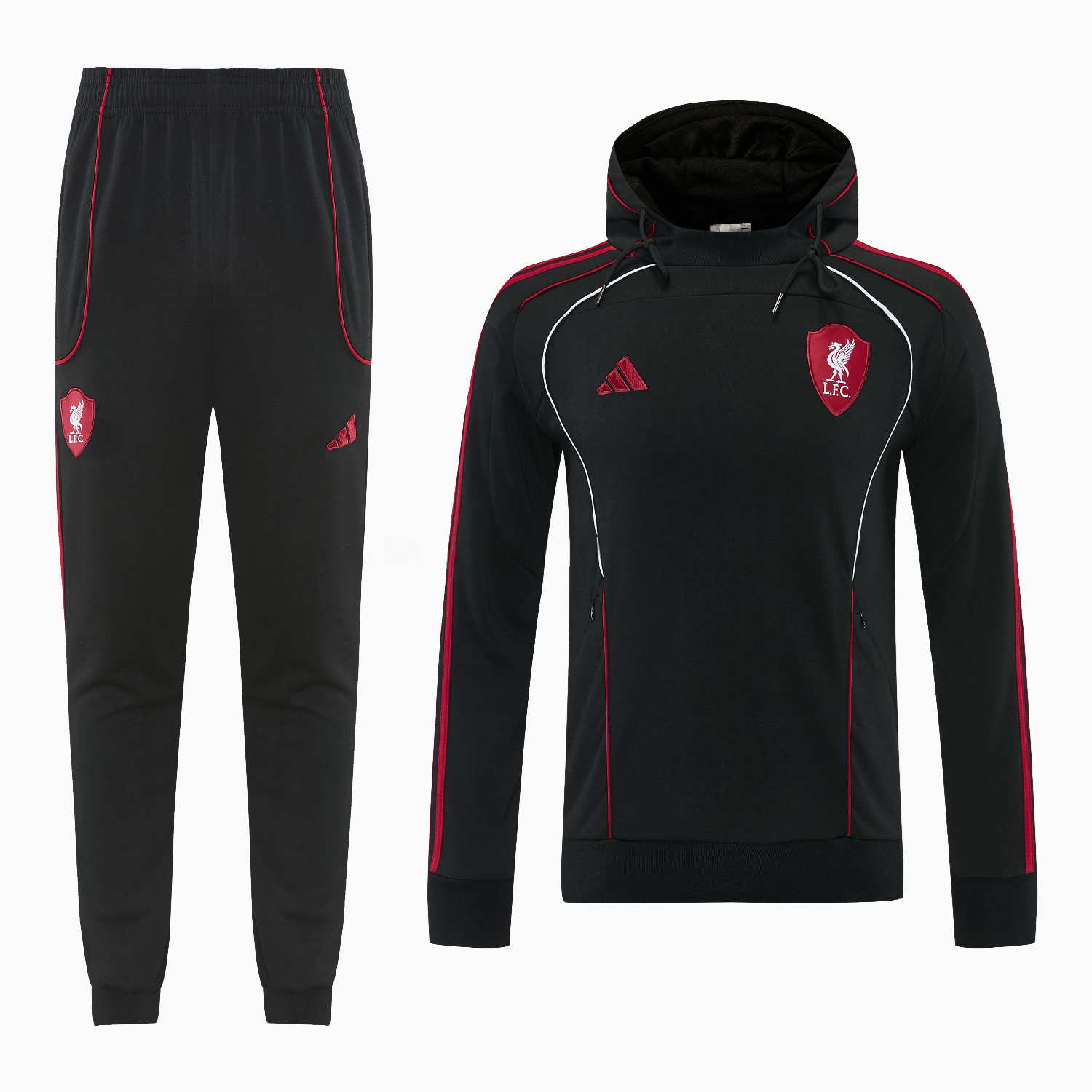 Liver.pool 25-26 Hooded Windbreaker Training Set - Black Top & Black Pants - Unitedfutballjersey