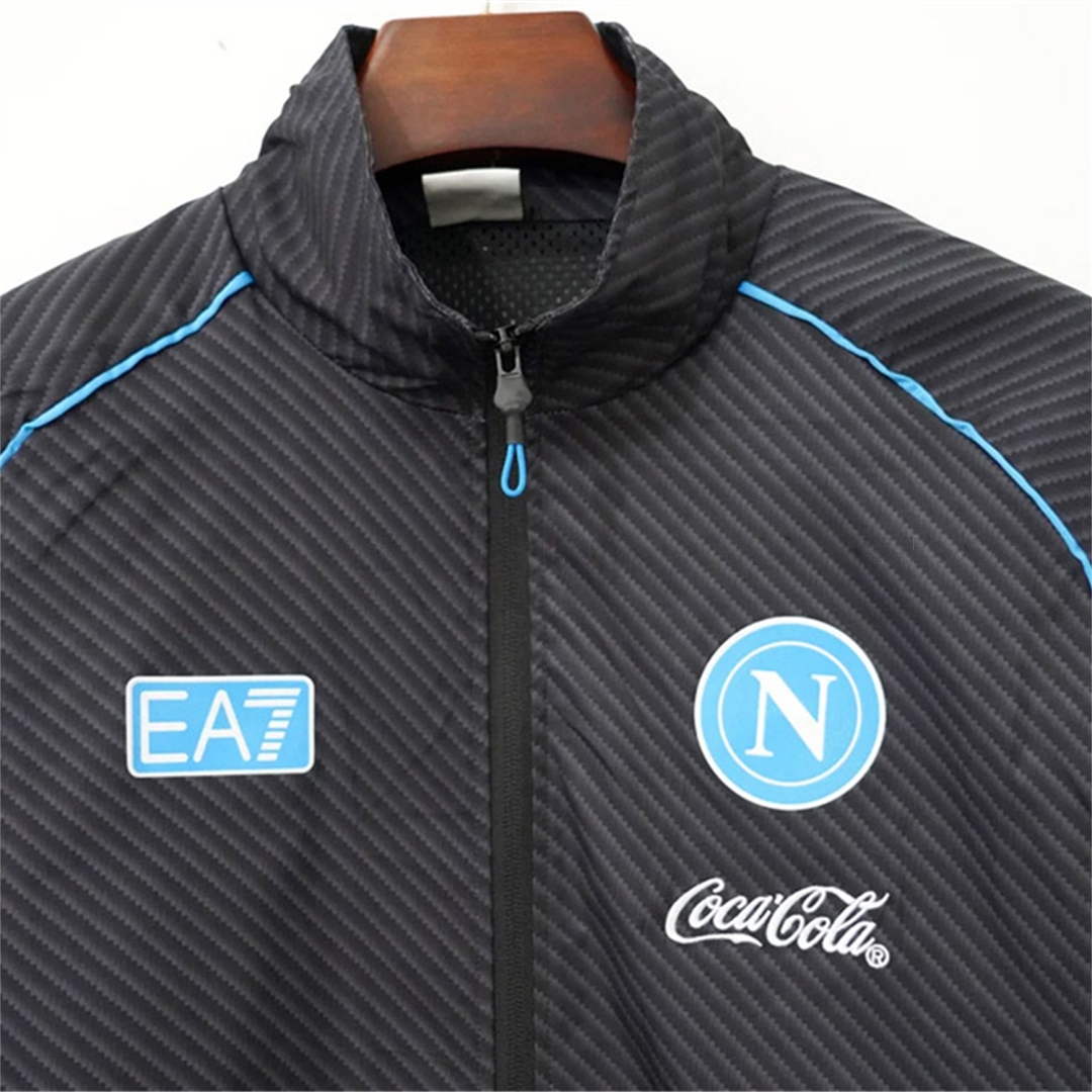 Napoli 25-26 Black With Blue Stripes Windbreaker Jacket - Unitedfutballjersey