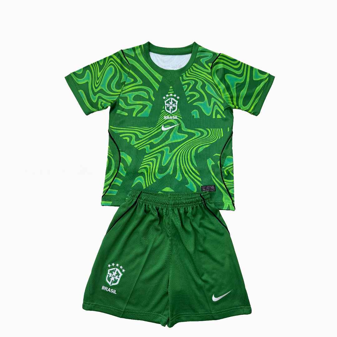 Brazil 2026 Green Goalkeeper Kids Kit - Unitedfutballjersey