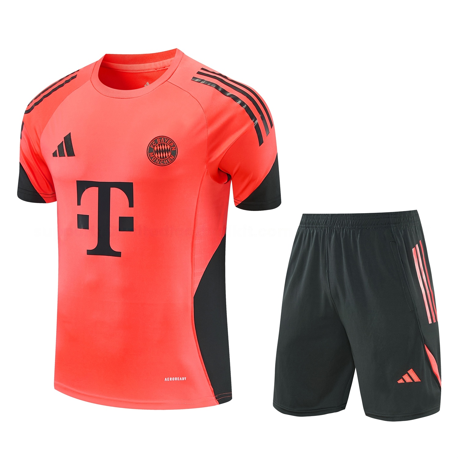 Bayern Munich 25-26 Short-Sleeve Training Set - Coral With Black Accents Top & Black With Coral Accents Pants - Unitedfutballjersey