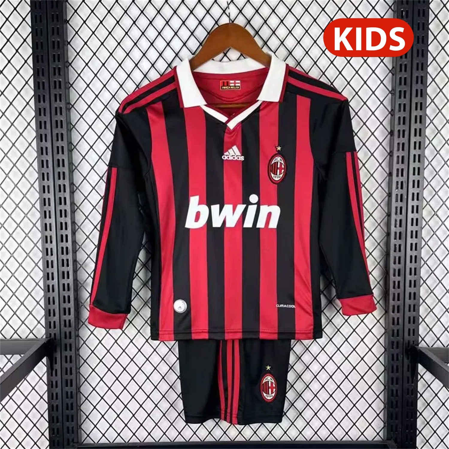 Retro AC Milan 2009-10 Home Red Long Sleeves Kids Kit - Unitedfutballjersey
