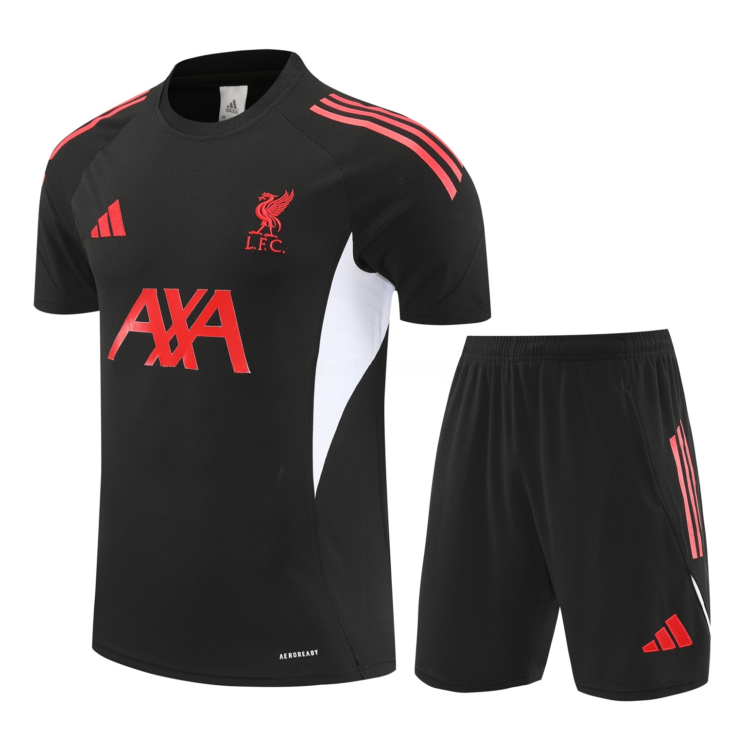 Liver.pool 25-26 Short-Sleeve Training Set - Black With Red Top & Black Shorts - Unitedfutballjersey
