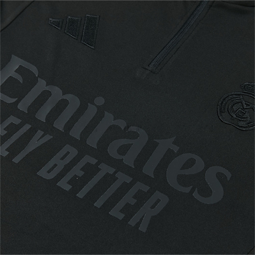 Real Madrid 26-27 Kids Long Sleeves Training Set - Pure Black Top And Pants - Unitedfutballjersey