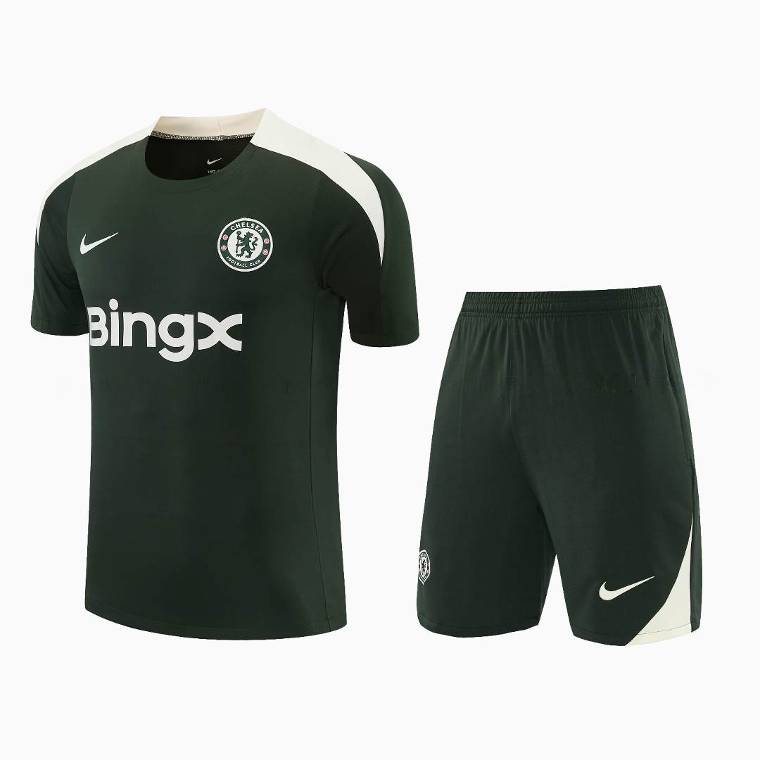 C.H.E.L.S.E.A 25-26 Short-Sleeve Training Set - Dark Green With White Accents Top & Pants - Unitedfutballjersey