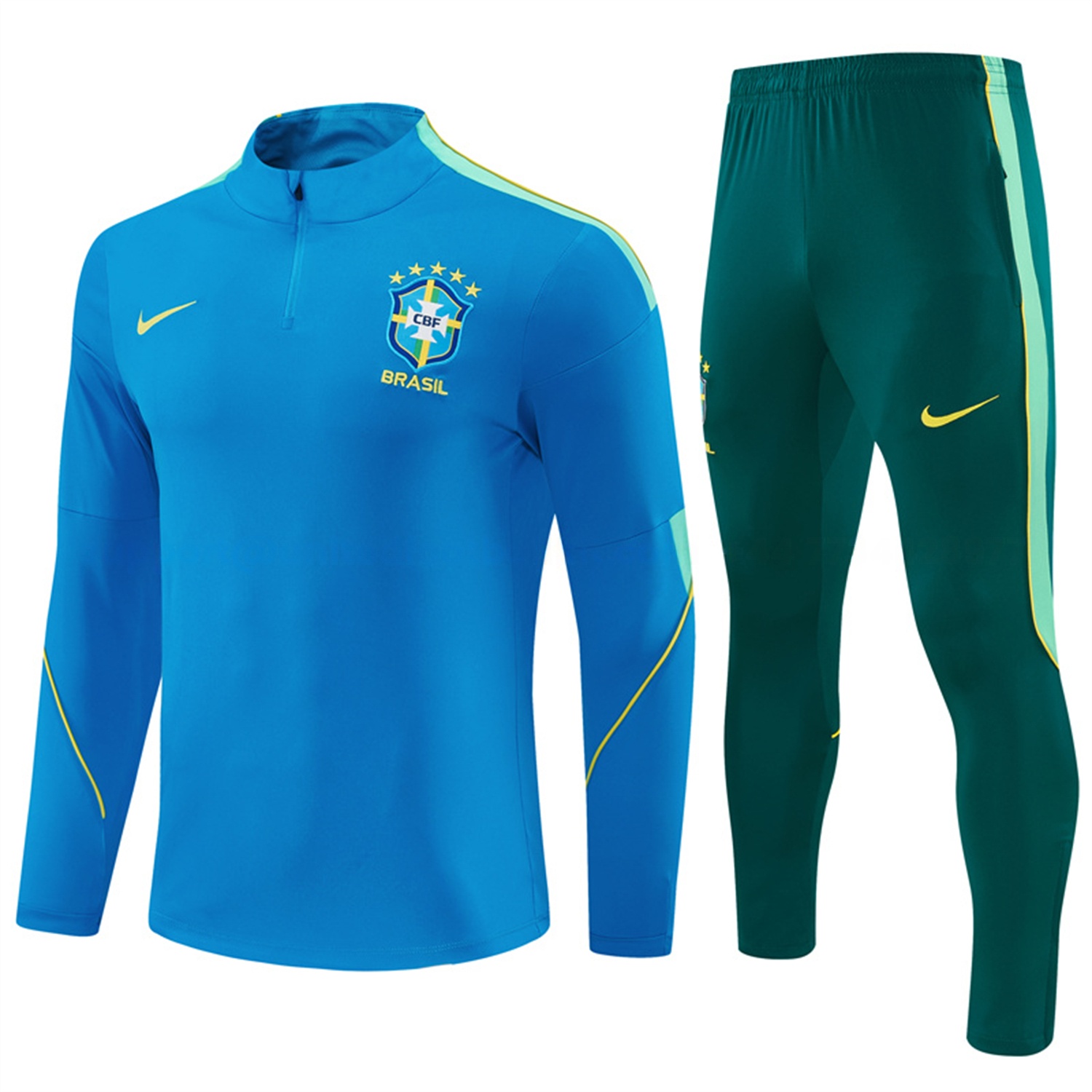 Brazil 2026 Long Sleeve Training Set - Sky Blue Top & Dark Green Pants - Unitedfutballjersey