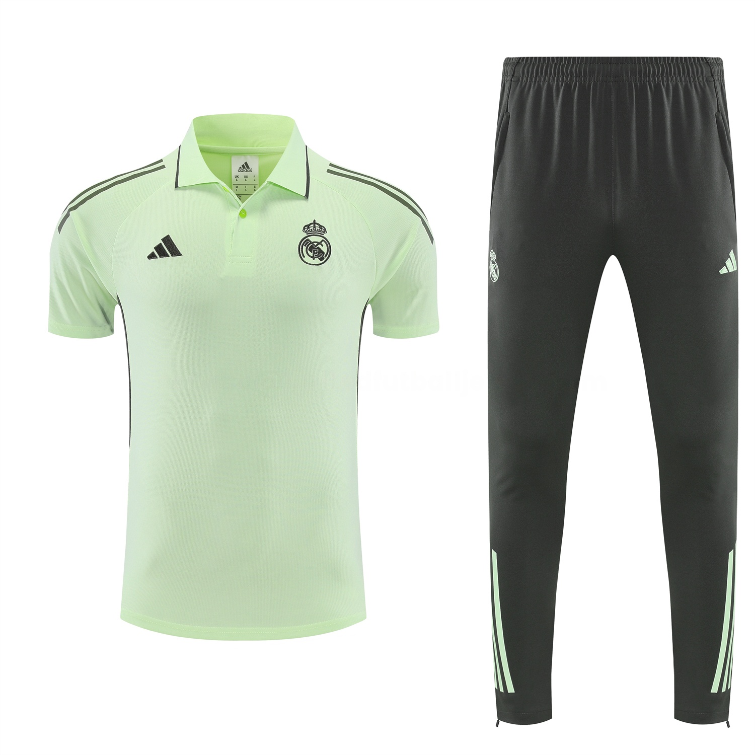 Real Madrid 25-26 POLO Short-Sleeve Training Set - Light Green Top and Dark Grey Pants - Unitedfutballjersey