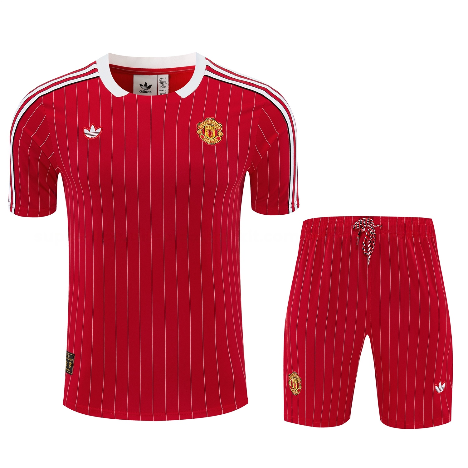Manchester United 25-26 Retro Style Short-Sleeve Training Set - Red With White Stripes Top & Pants - Unitedfutballjersey