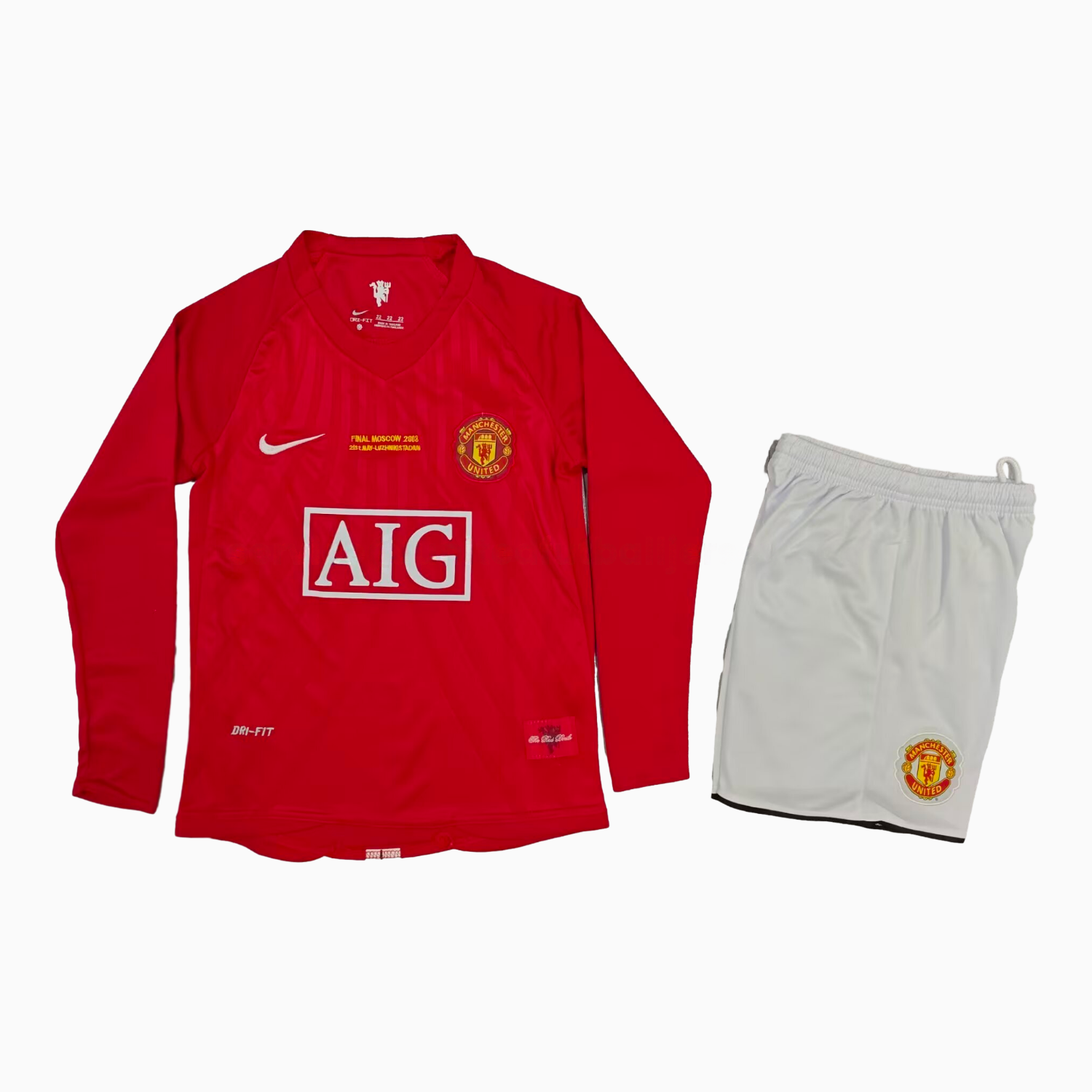 Retro Manchester United 2007-08 Home Long Sleeves Kids Kit - Unitedfutballjersey