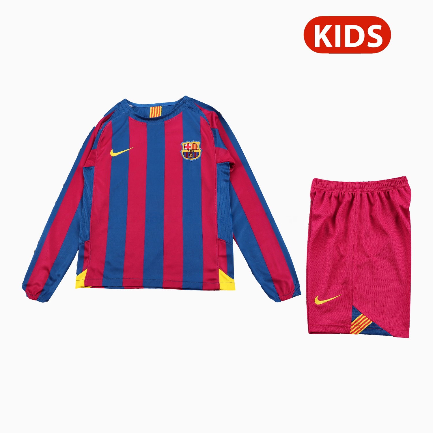 Retro Barcelona 2005-06 Home Long Sleeve Kids Kit - Unitedfutballjersey