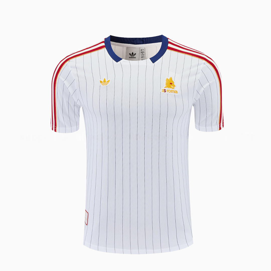 Roma 25-26 Retro Style Short-Sleeve Training Set - White Top & White Pants - Unitedfutballjersey