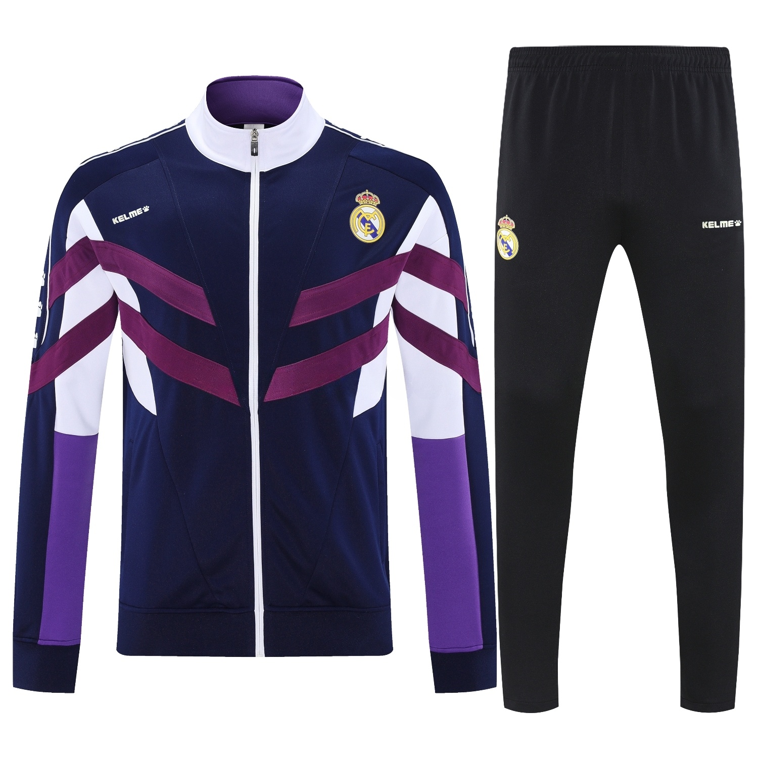 Real Madrid 25-26 Throwback Jacket Training Tracksuit - Deep Blue and Purple Jackets & Black Pants - Unitedfutballjersey