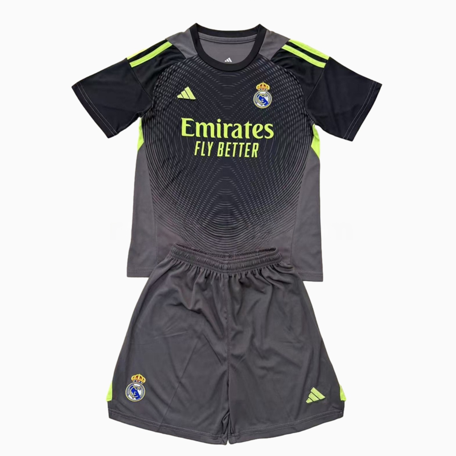 Real Madrid 25-26 Grey Black Goalkeeper Men's Adult Jersey Set - Fans Version - Unitedfutballjersey