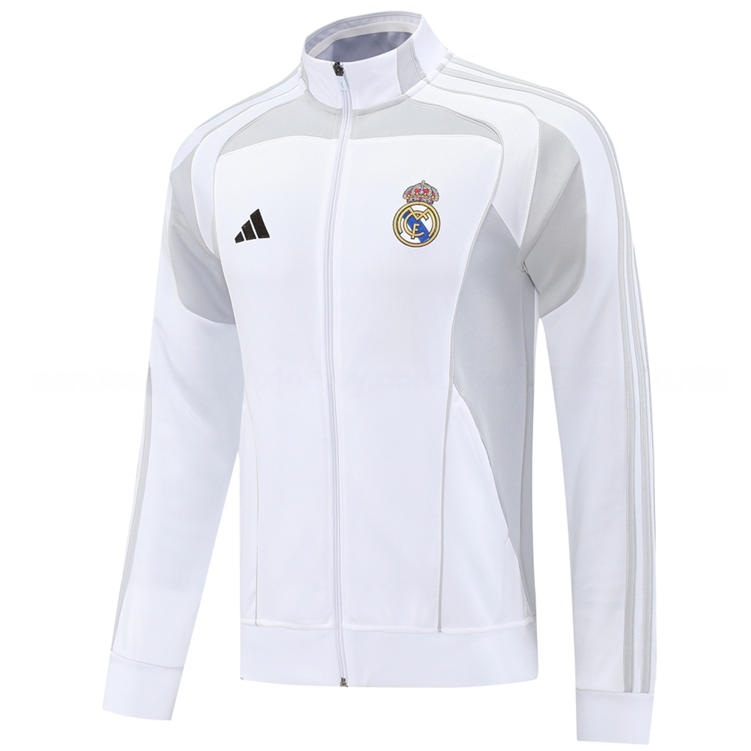 Real Madrid 25-26 Jacket Training Tracksuit - White Jackets & Light Grey Pants - Unitedfutballjersey