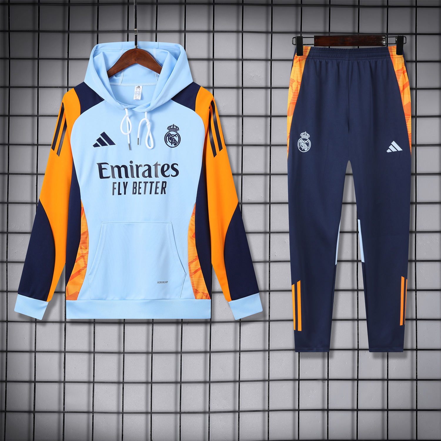 Real Madrid 24-25 Training Hoodie Set - Light Blue Hoodie and Deep Blue Pants - Unitedfutballjersey