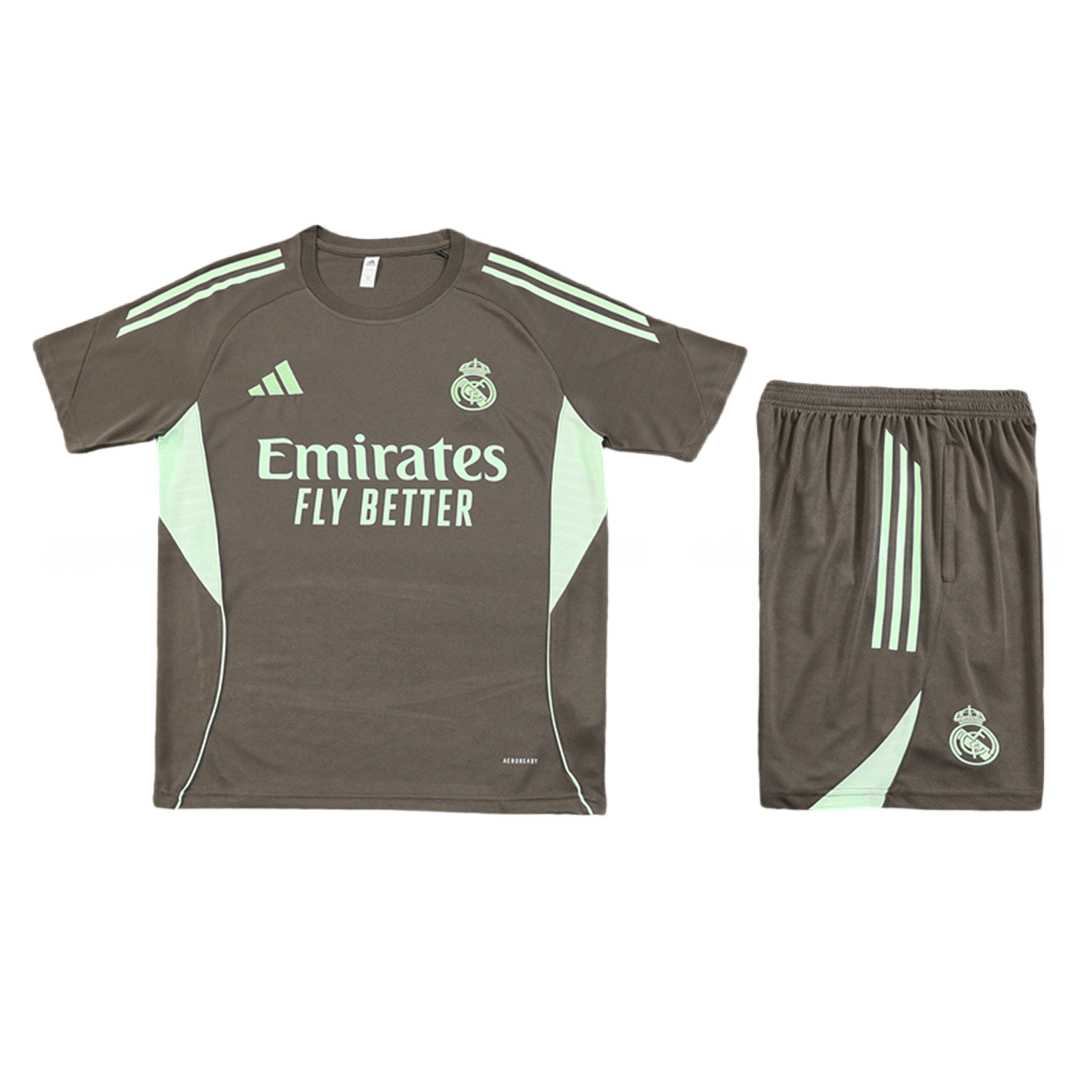 Real Madrid 25-26 Short-Sleeve Training Set - Dark Khaki Top and Shorts - Unitedfutballjersey