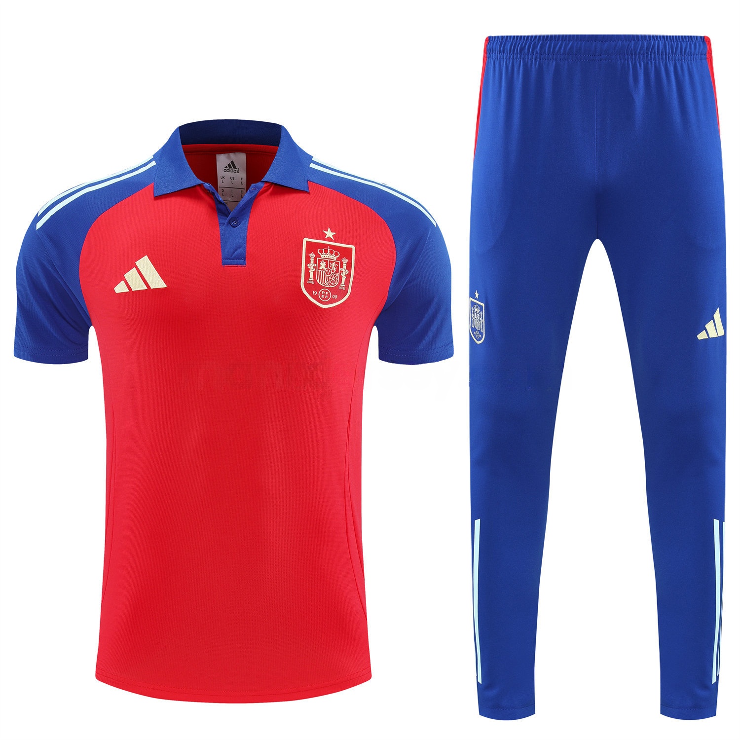 Spain 25-26 POLO Short-Sleeve Training Set - Red Top and Blue Pants - Unitedfutballjersey