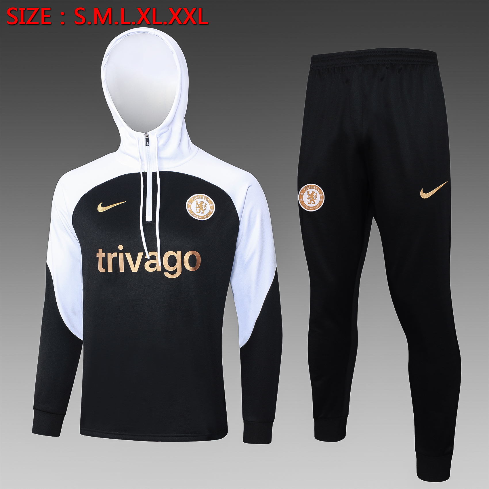 Che 23-24 Men's Training Hoodie + Pants - Black - Unitedfutballjersey