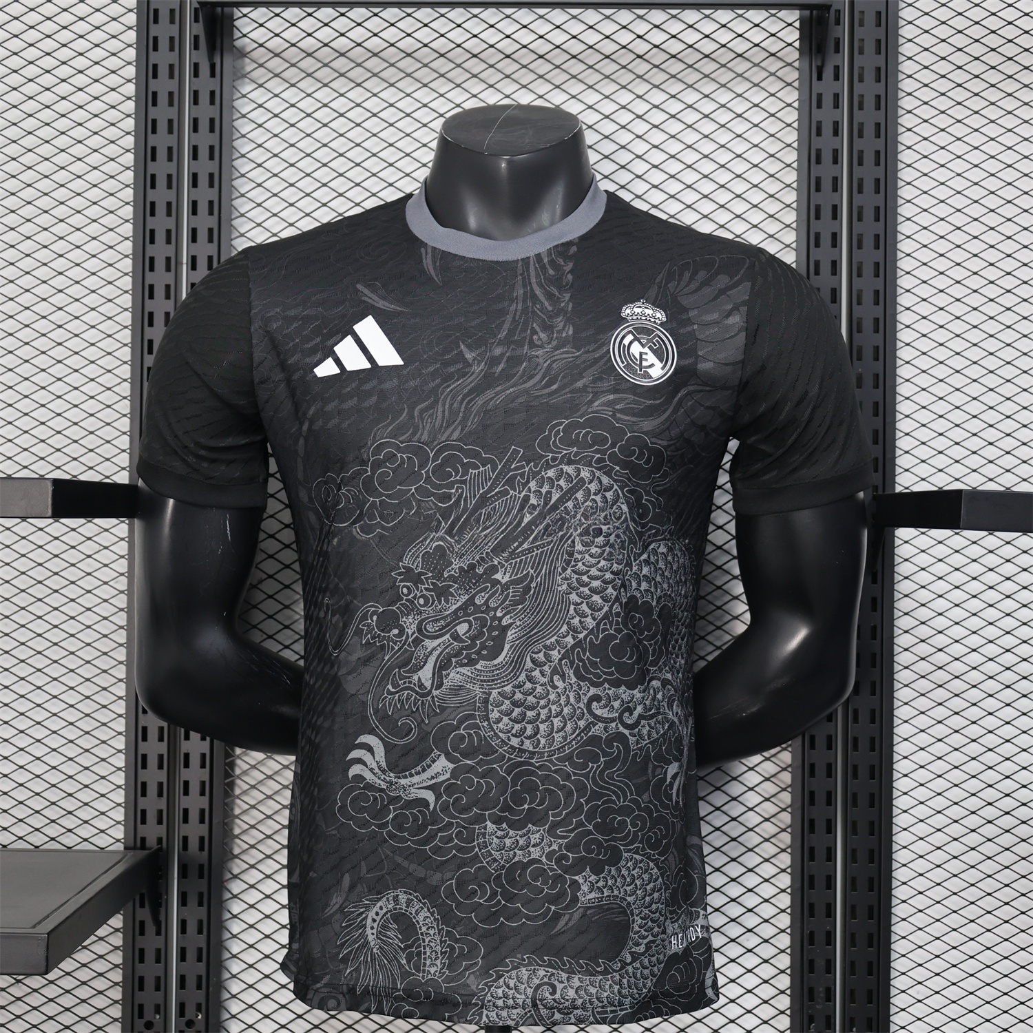 Real Madrid 25-26 Grey Chinese Loong and Auspicious Clouds Line Drawing Black Jersey - Player Version - Unitedfutballjersey