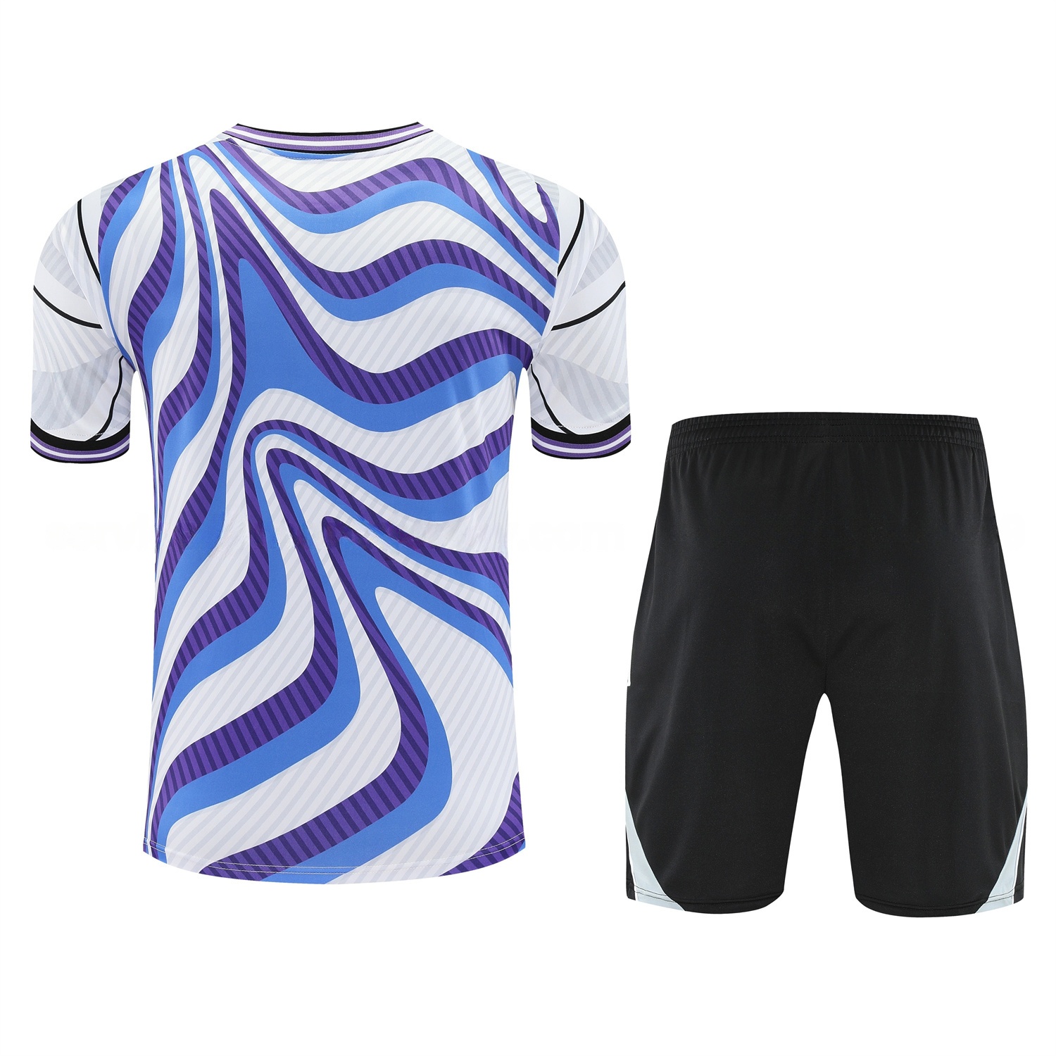 Real Madrid 25-26 Short-Sleeve Training Set - Blue Purple Curve Pattern Top & Black Shorts - Unitedfutballjersey