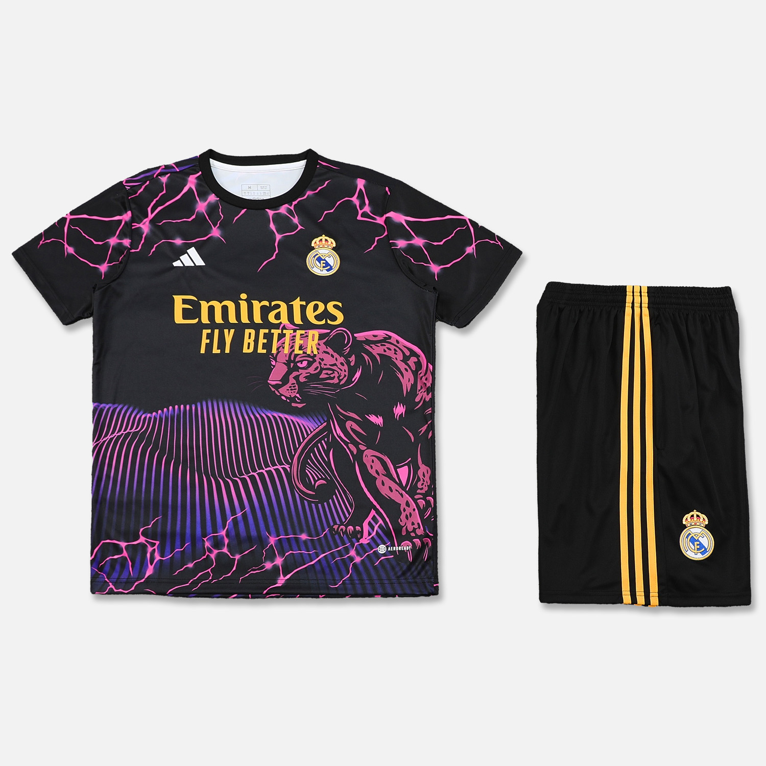 Real Madrid 24-25 Short-Sleeve Training Set - Purple Leopard Top & Black Shorts - Unitedfutballjersey