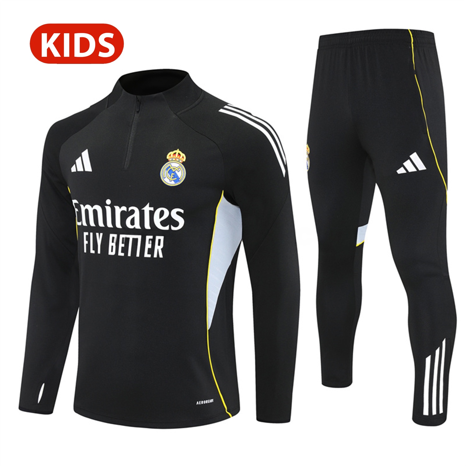 Real Madrid 25-26 Kid Long Sleeves Training Set - Black Top & Black Pants - Unitedfutballjersey