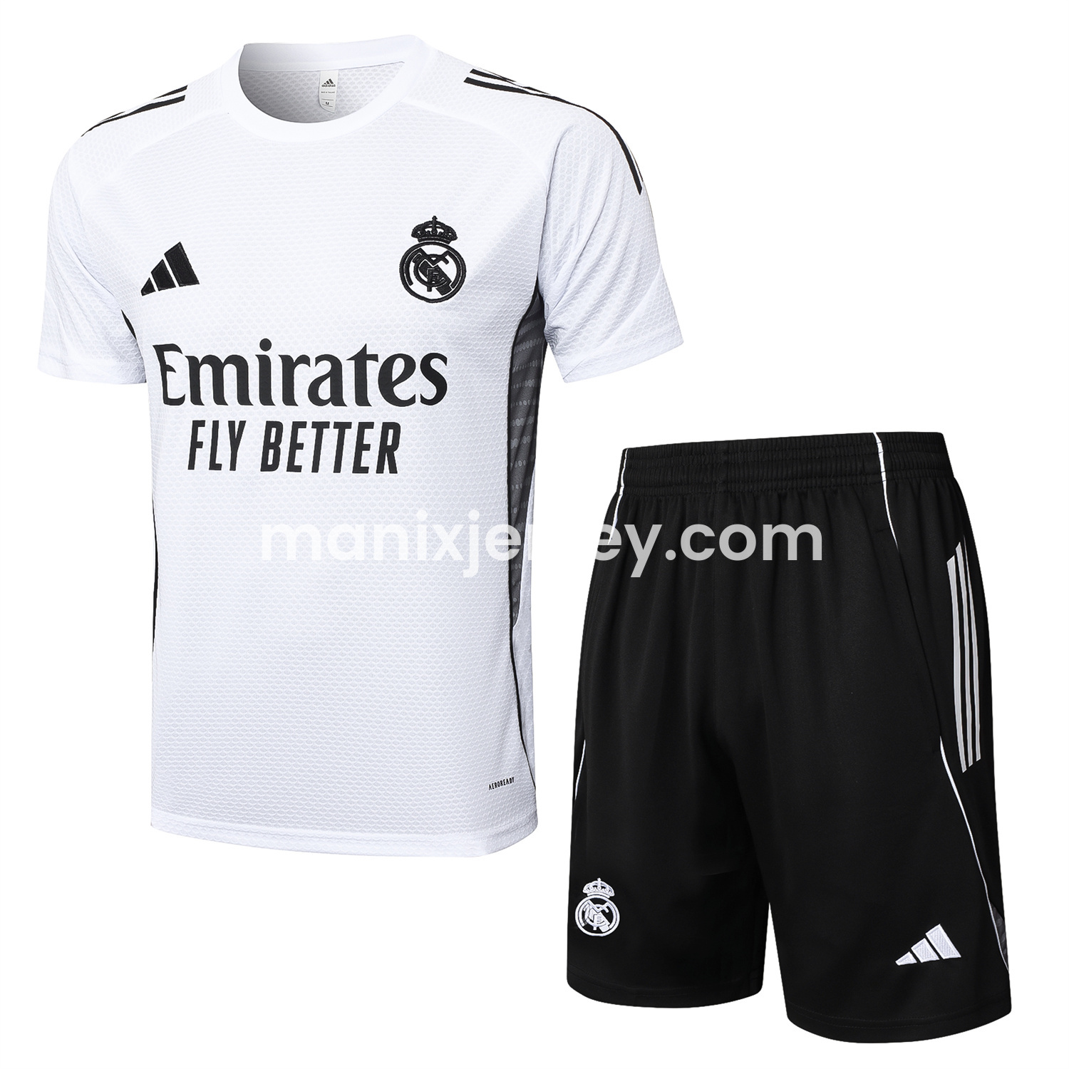 Real Madrid 25-26 Short-Sleeve Training Set - White Top and Black Shorts - Unitedfutballjersey