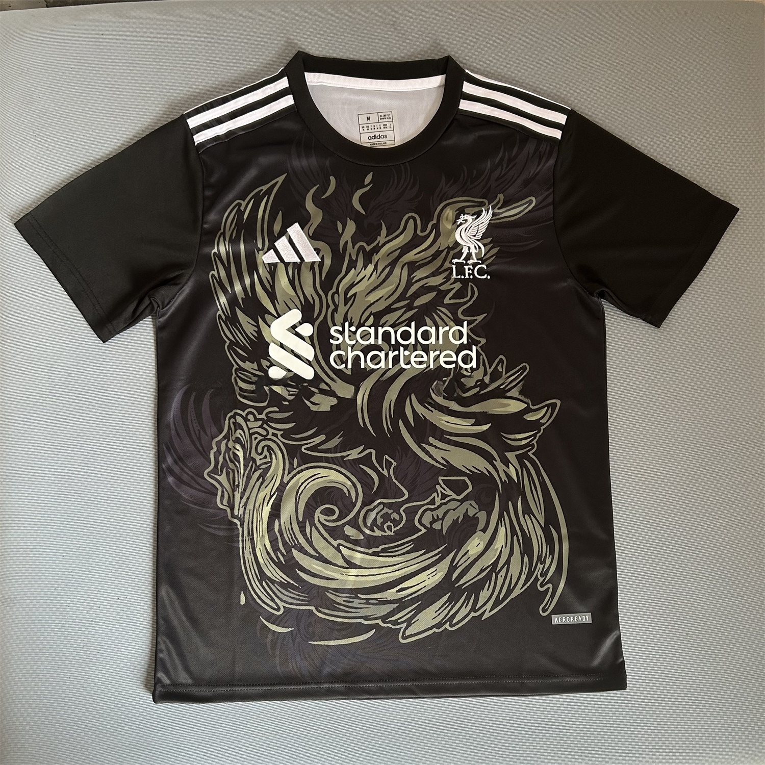 Liver.pool 25-26 Gray Green Liver.pool Bird Black Jersey - Fans Version - Unitedfutballjersey