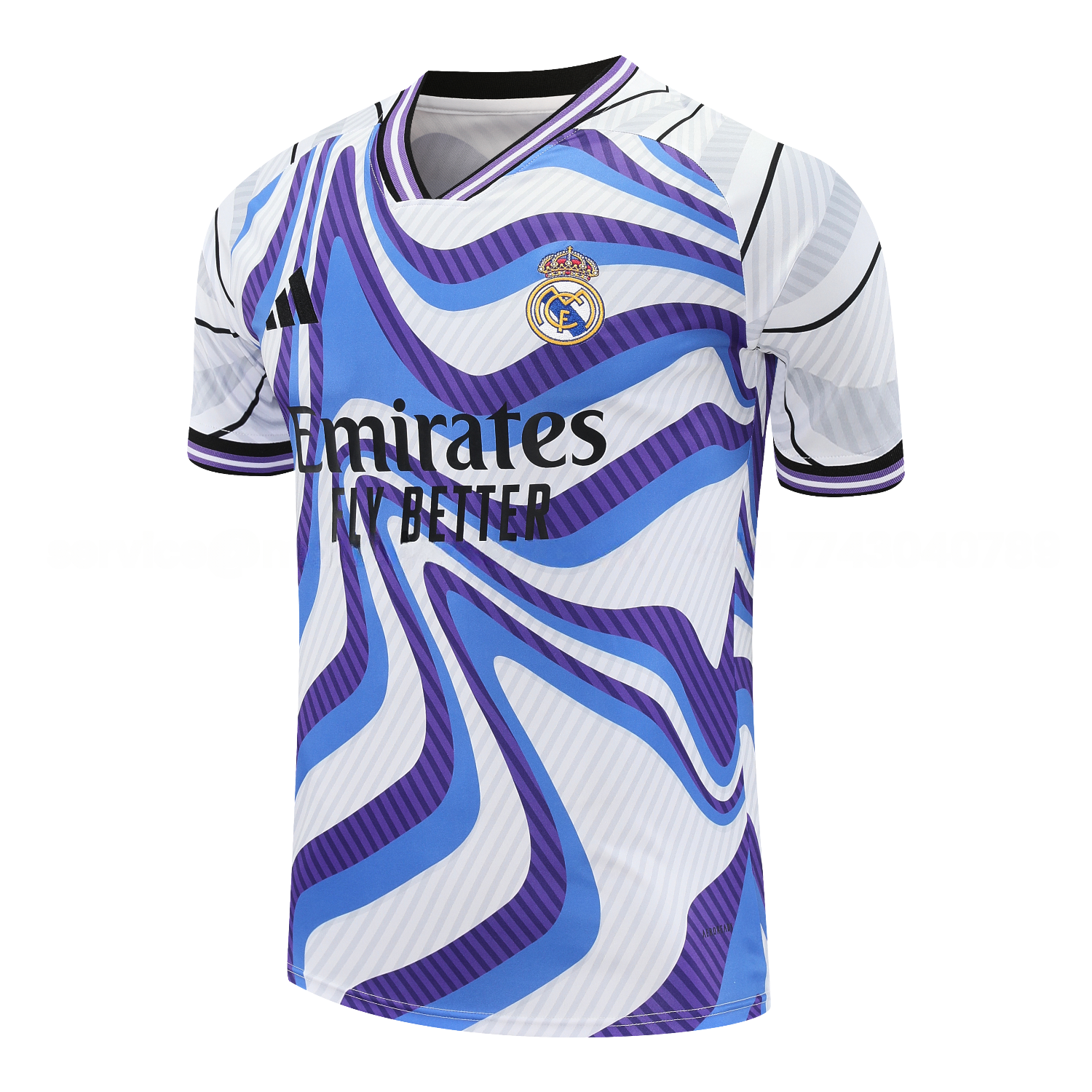 Real Madrid 25-26 Short-Sleeve Training Set - Blue Purple Curve Pattern Top & Black Shorts - Unitedfutballjersey