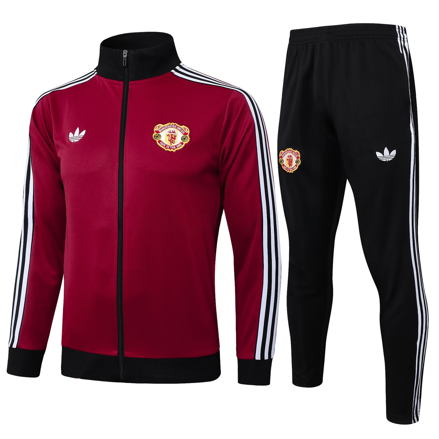 Manchester United 24-25 Throwback Jacket Training Tracksuit - Date Red Jackets & Black Pants - Unitedfutballjersey